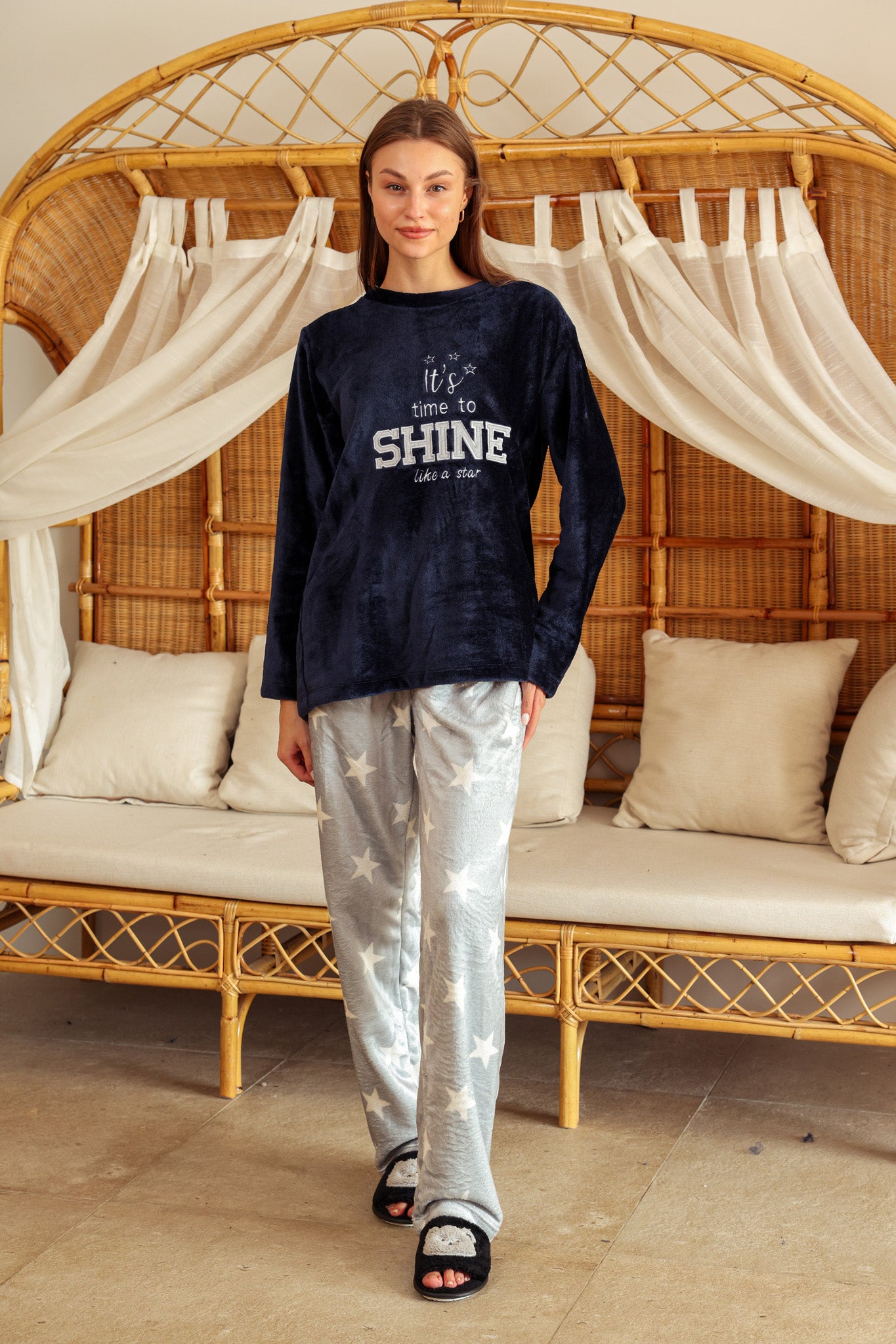 بيجاما بولار shine بنطلون مطبوع نجوم