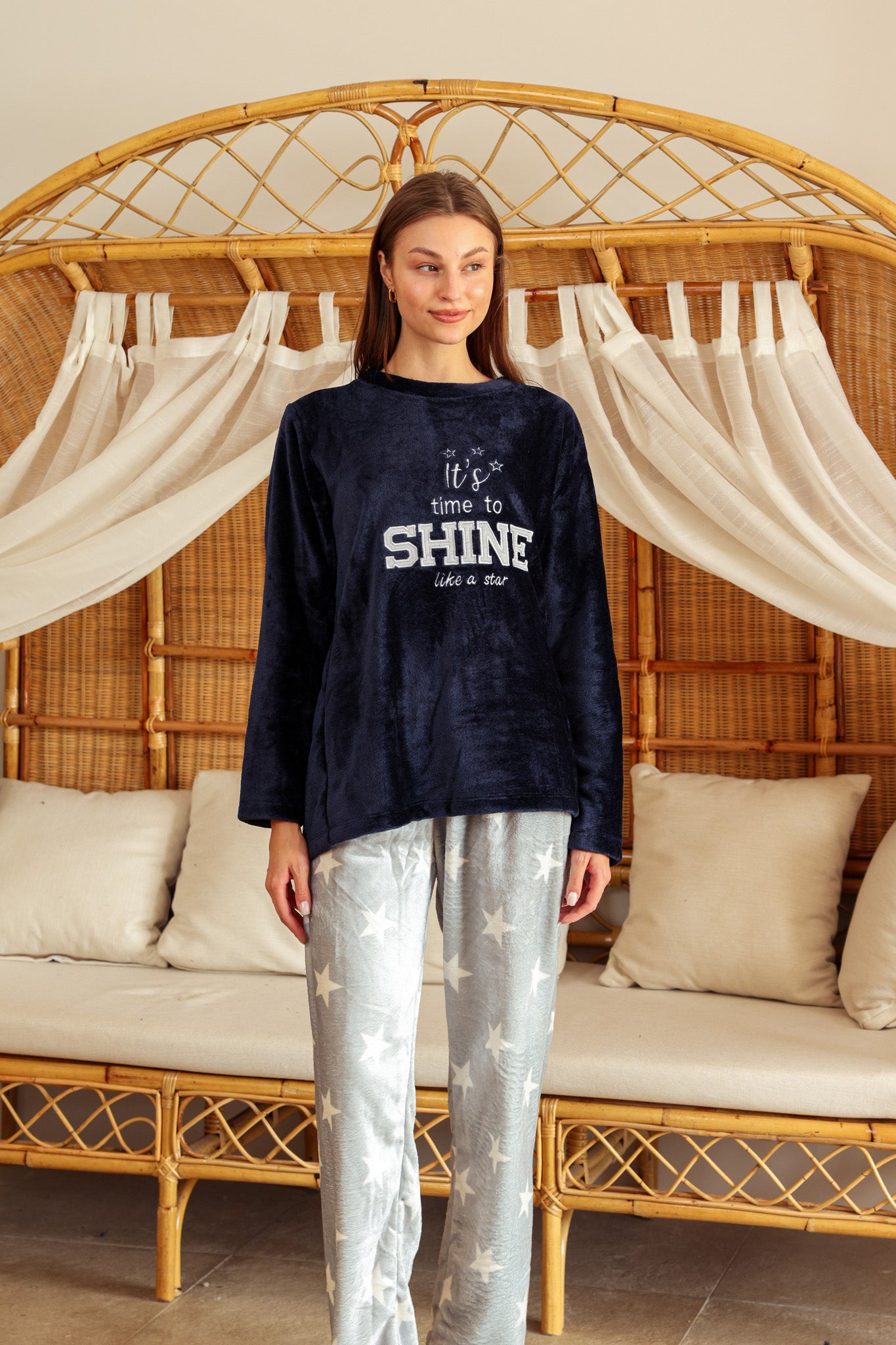 بيجاما بولار shine بنطلون مطبوع نجوم