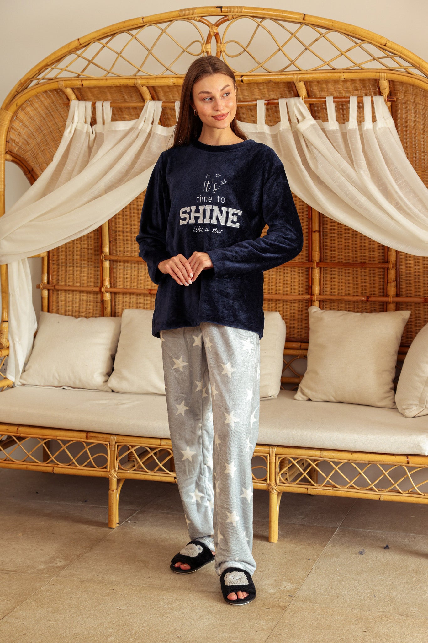 بيجاما بولار shine بنطلون مطبوع نجوم