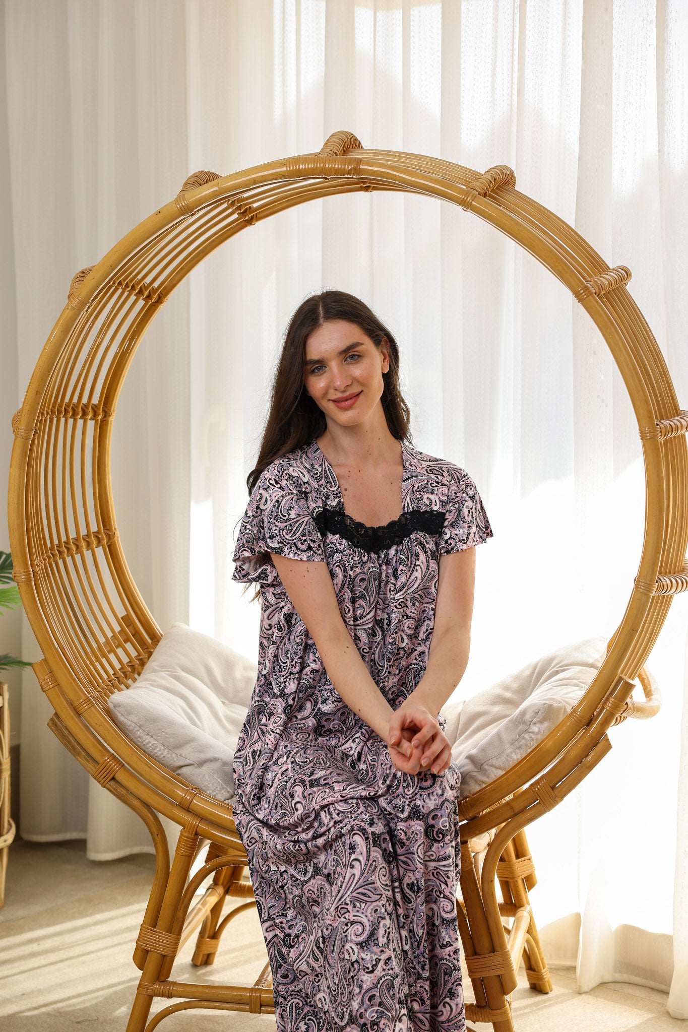 قميص بيت نص كم سفره دانتيل وكشكشه