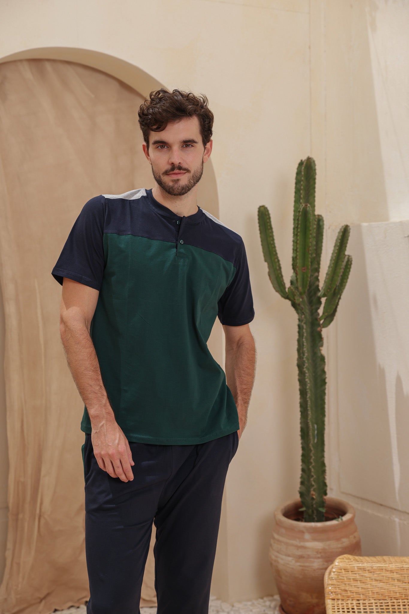 بيجاما رجالي نص كم قصات بنتاكور ساده