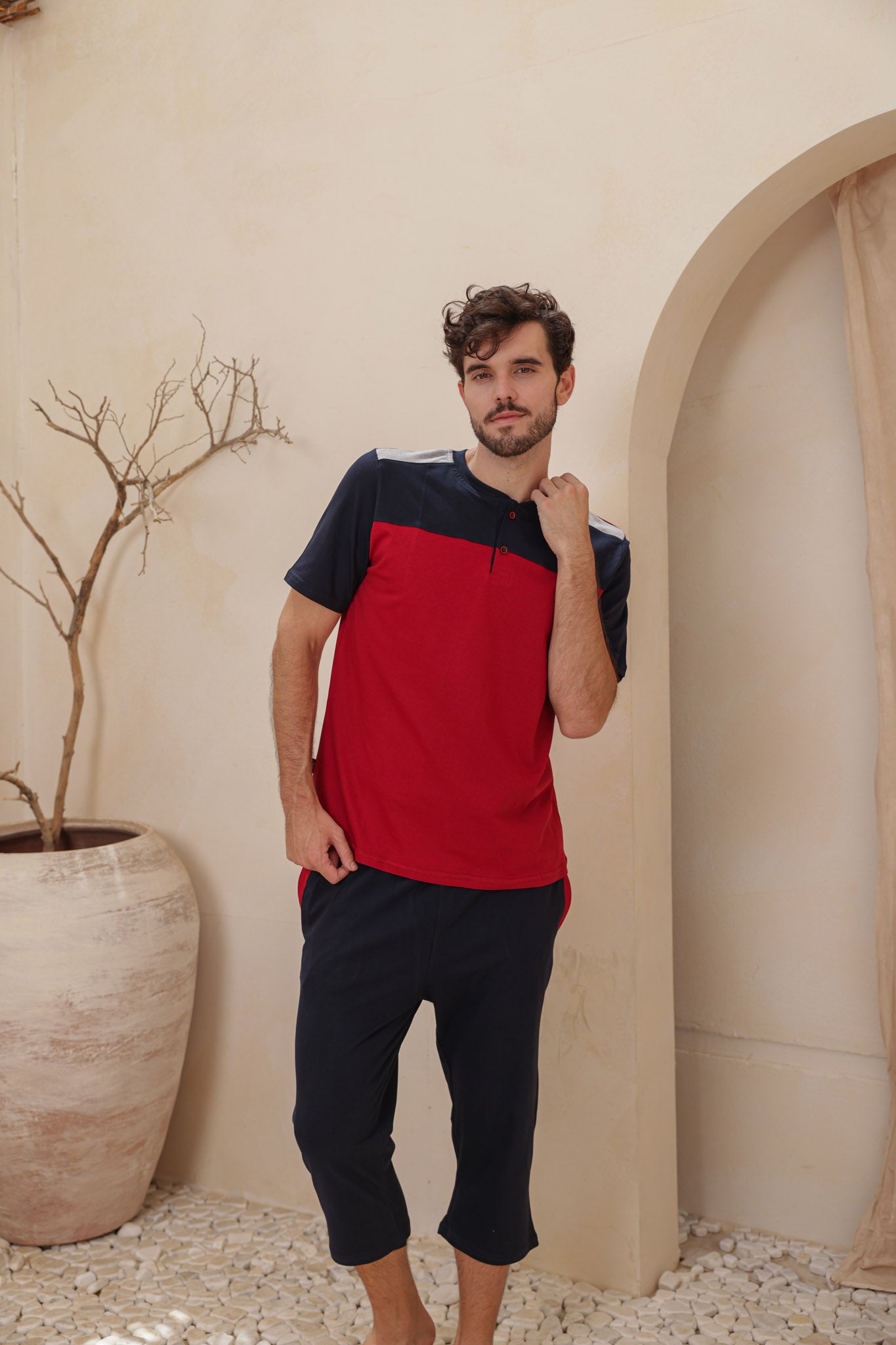 بيجاما رجالي نص كم قصات بنتاكور ساده