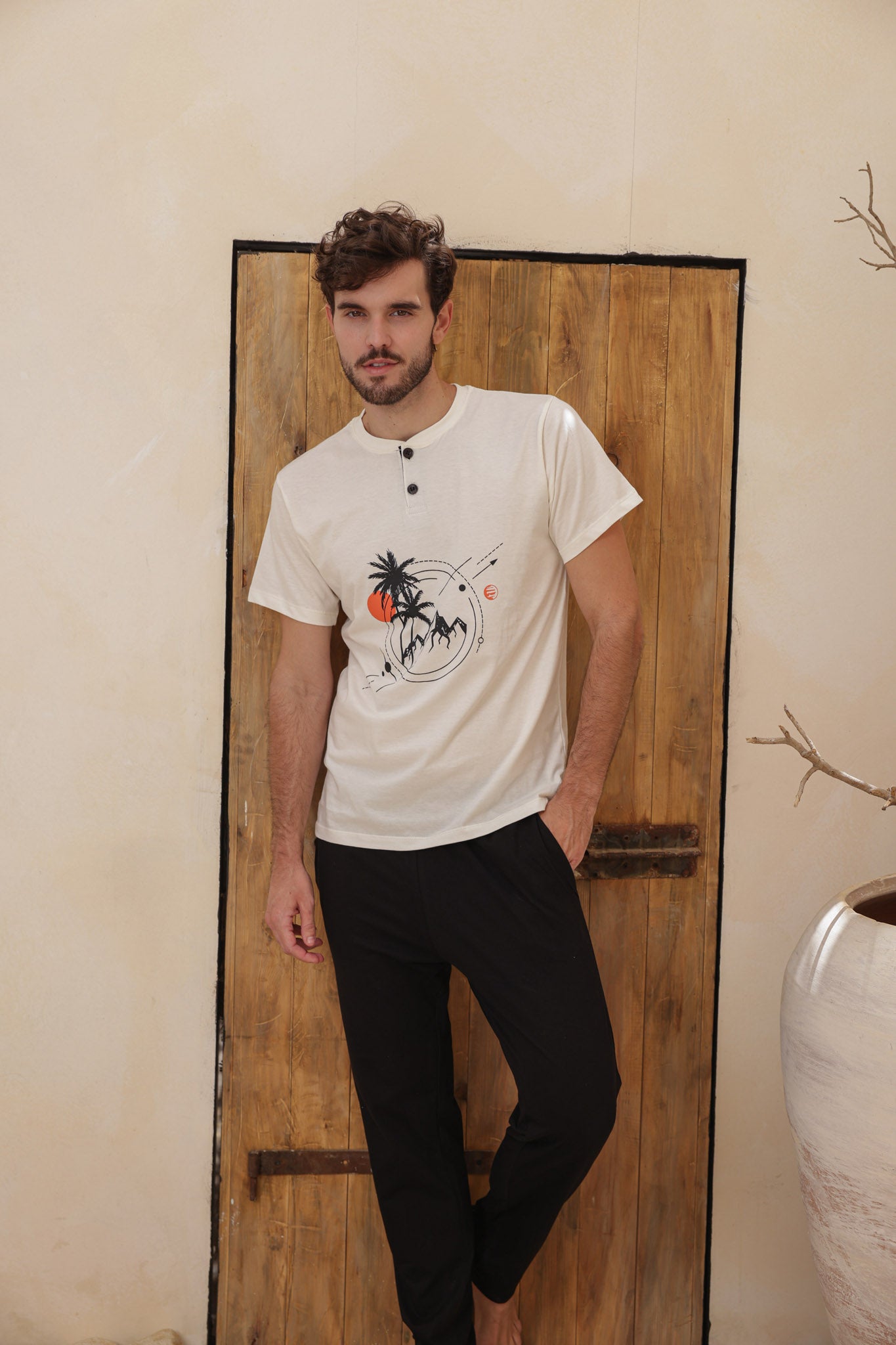 بيجاما رجالي نص كم طباعه نخله بندا بنطلون