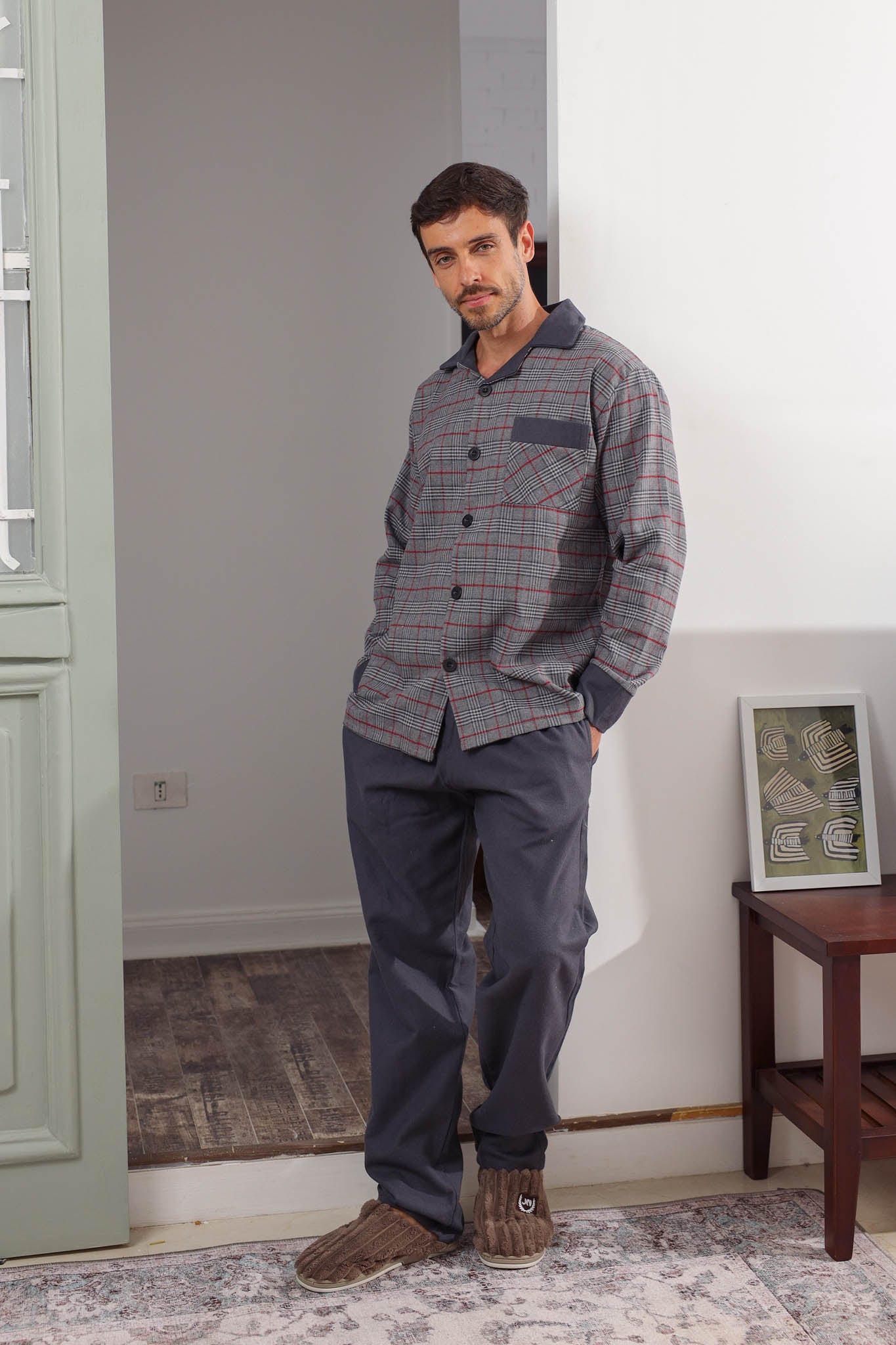 بيجاما كلاسيك صوف كاروه بنطلون ساده