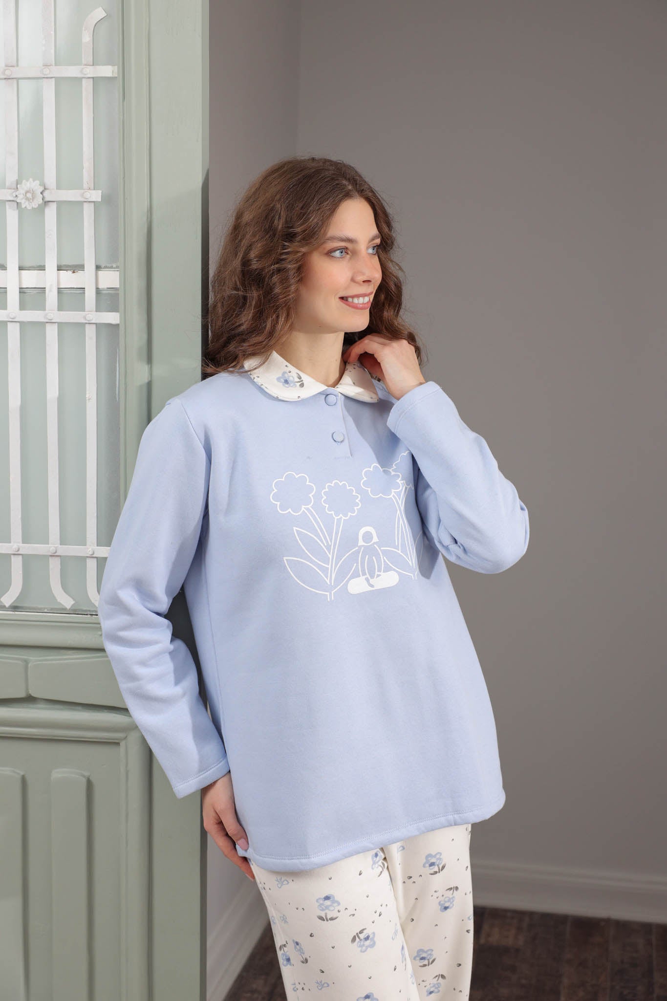 بيجاما ميلتون بلياقه طباعه ورد بنطلون روتاري