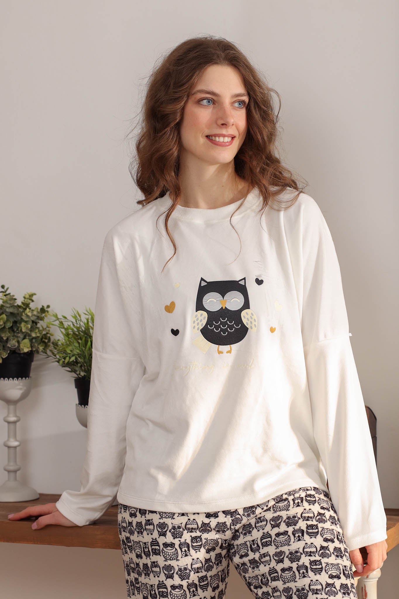 بيجاما توب ساده مطبوع بومه بنطلون روتاري