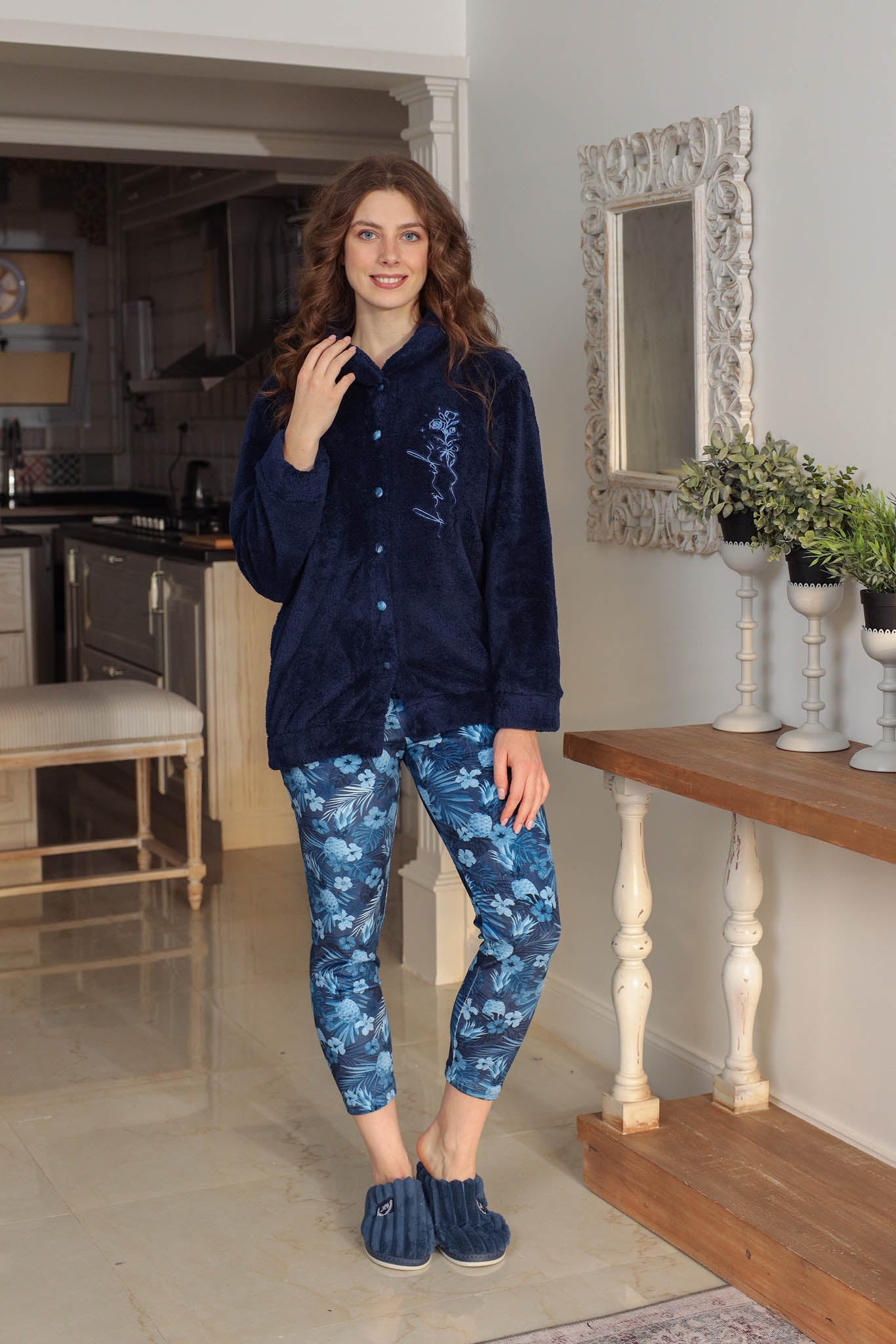 بيجاما فرو كلاسيك بزراير