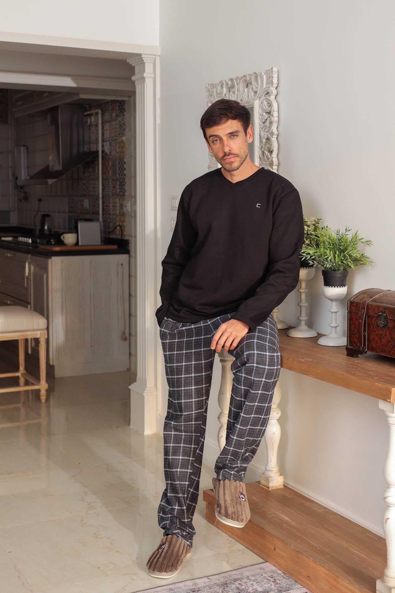 بيجاما ميلتون ساده بنطلون كاروهات