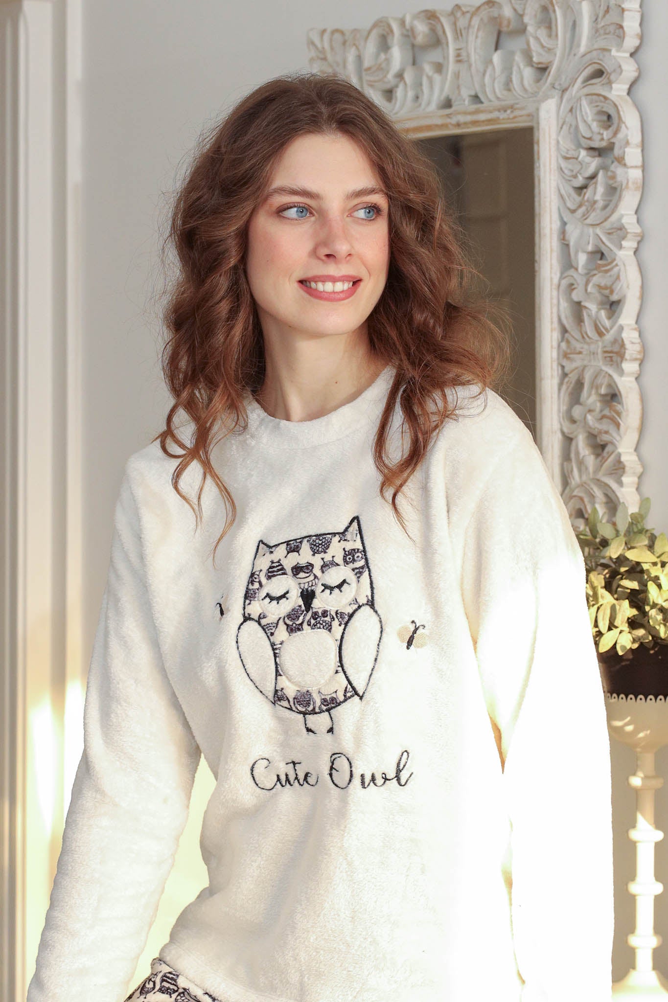 بيجاما بولار مطرز cute one بنطلون مطبوع روتاري