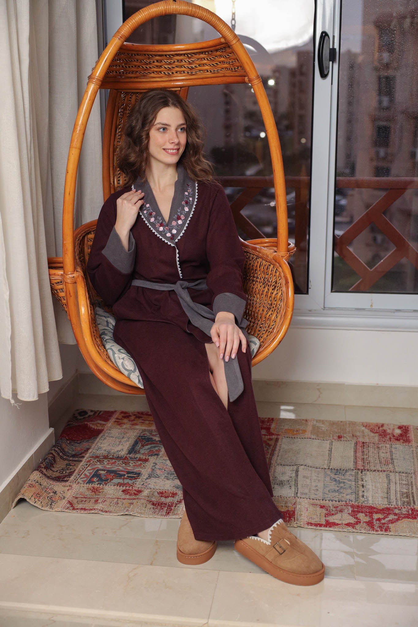 روب كاشمير ساده كول شال مطرز