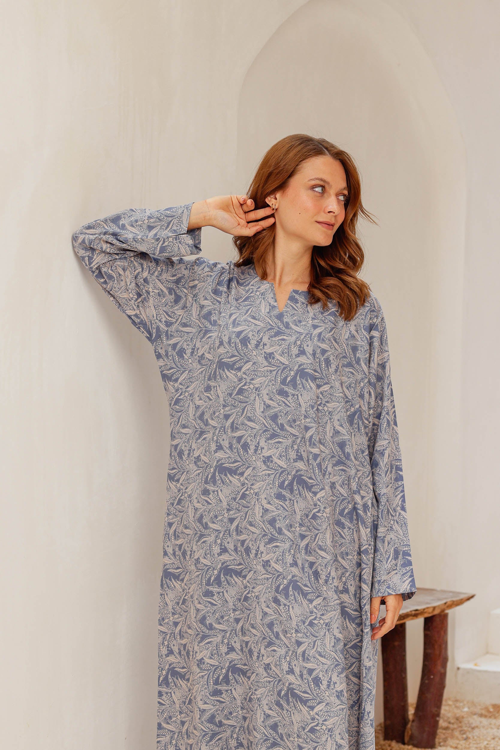 قميص فسكوز كم مطبوع فروع شجر روتاري