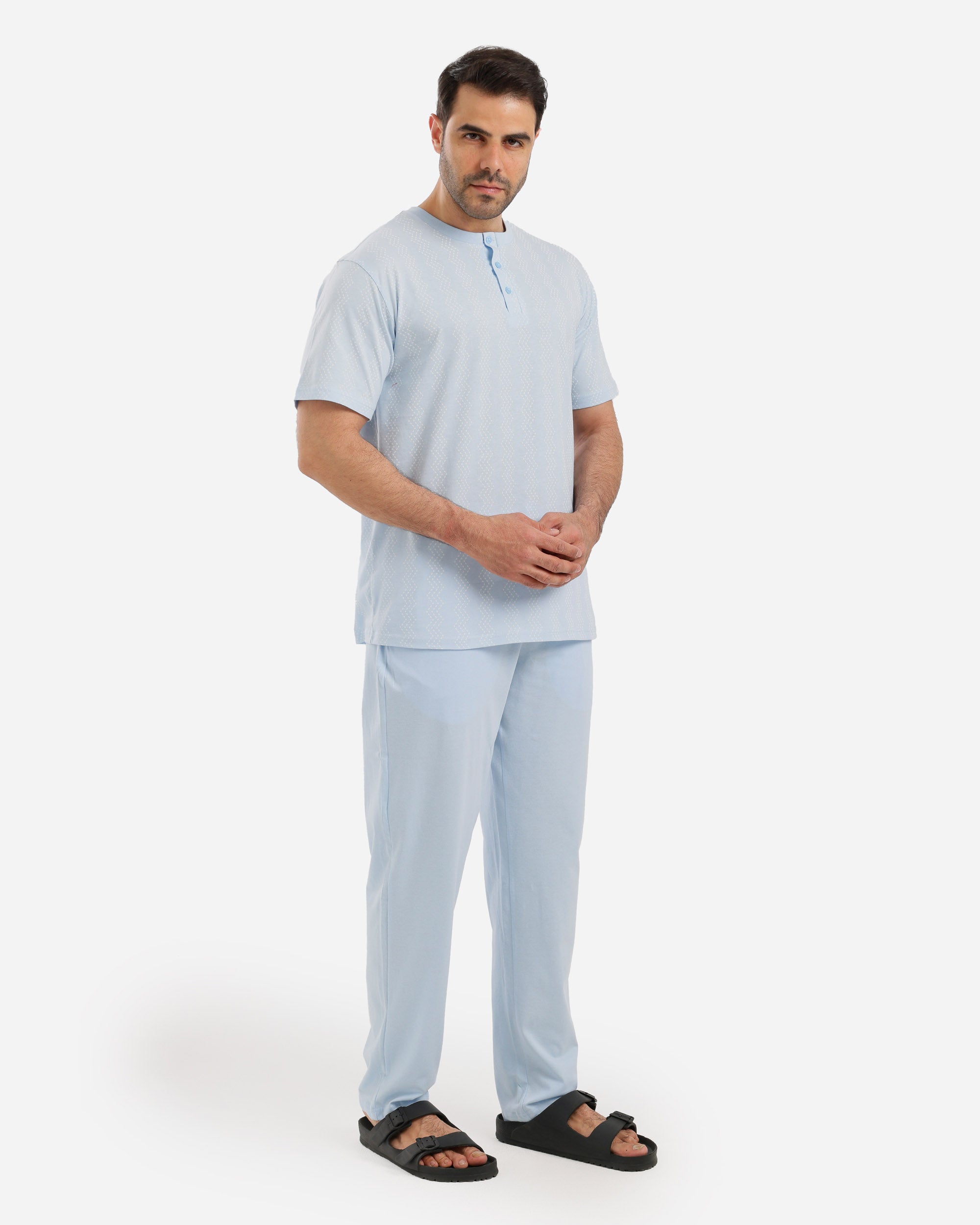 بيجاما نص كم مطبوع بنطلون ساده