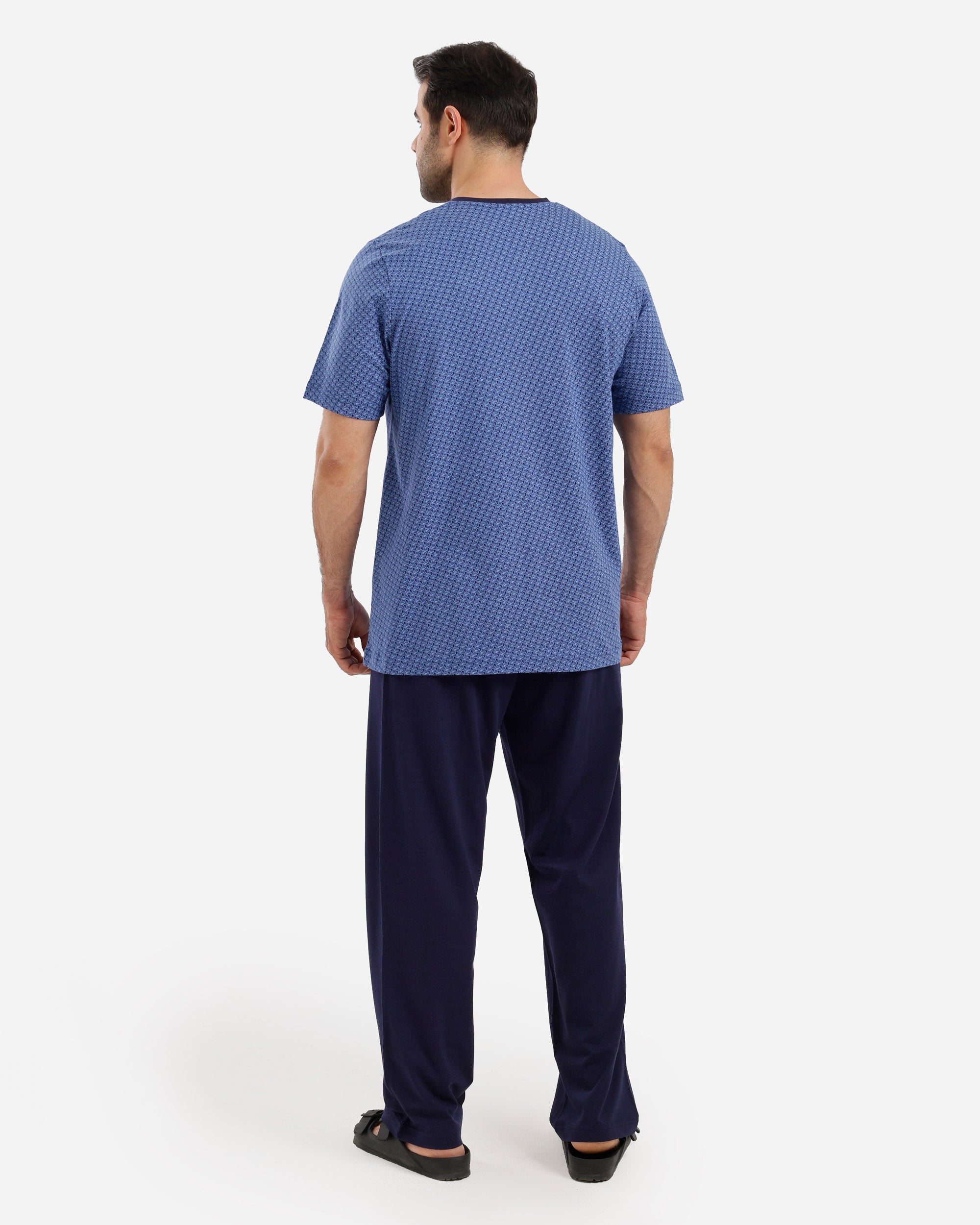 بيجاما نص كم مصبوغ مطبوع بنطلون ساده