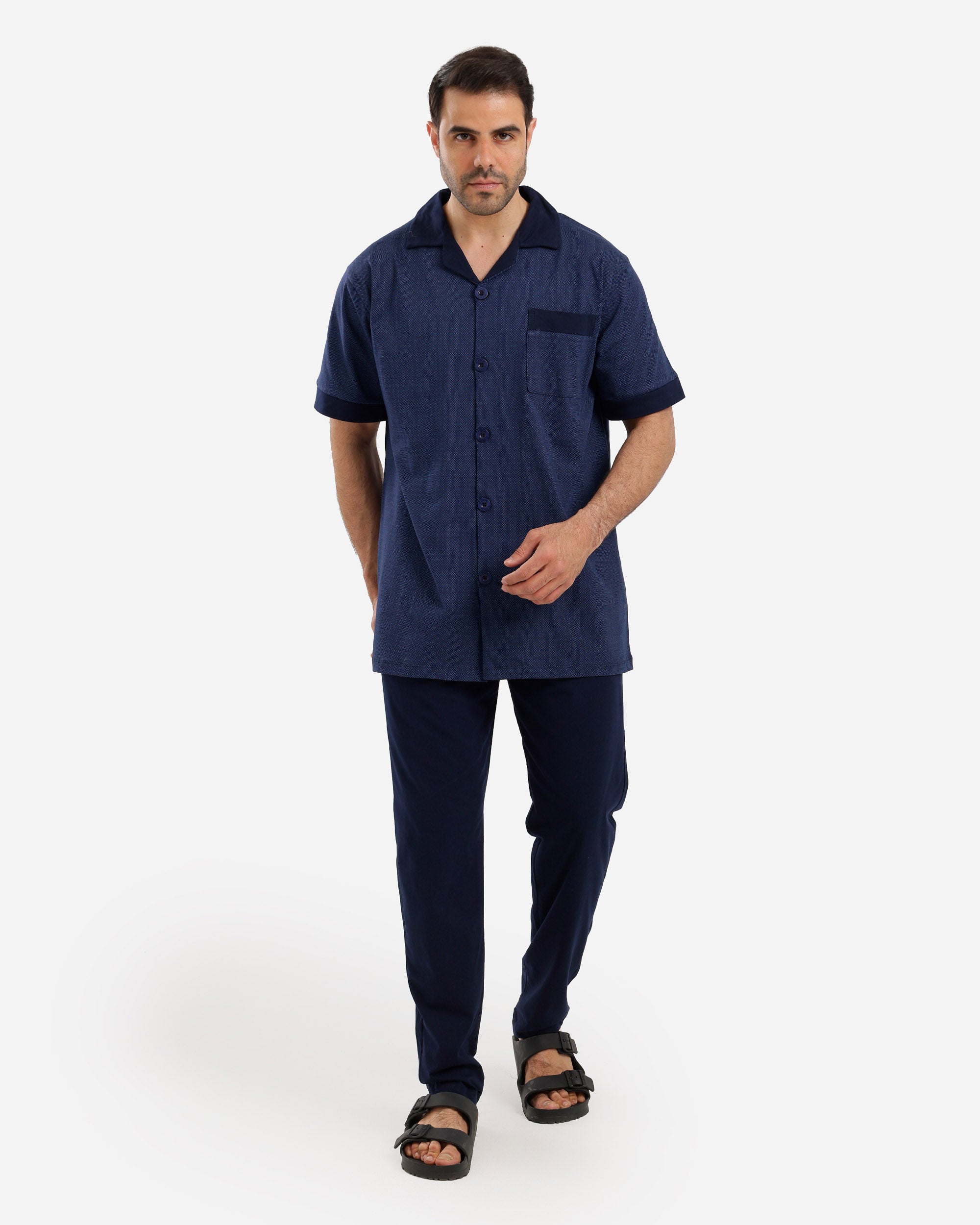 بيجاما نص كم كلاسيك بزراير توب مطبوع