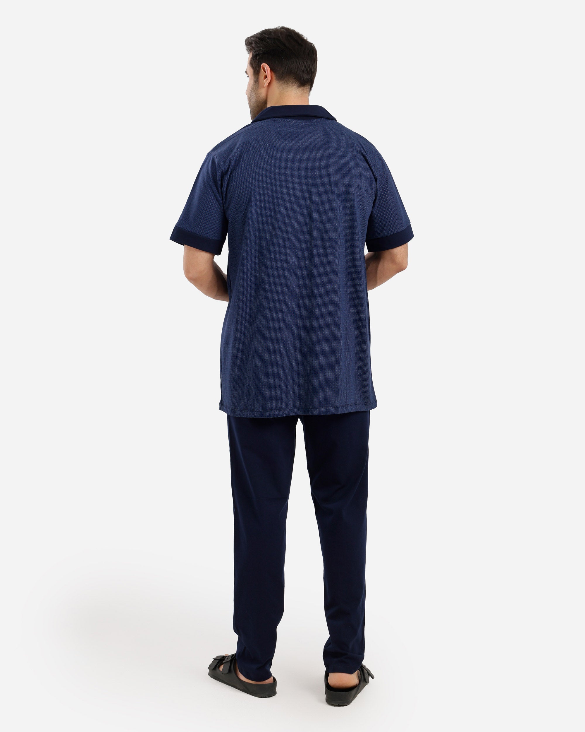 بيجاما نص كم كلاسيك بزراير توب مطبوع