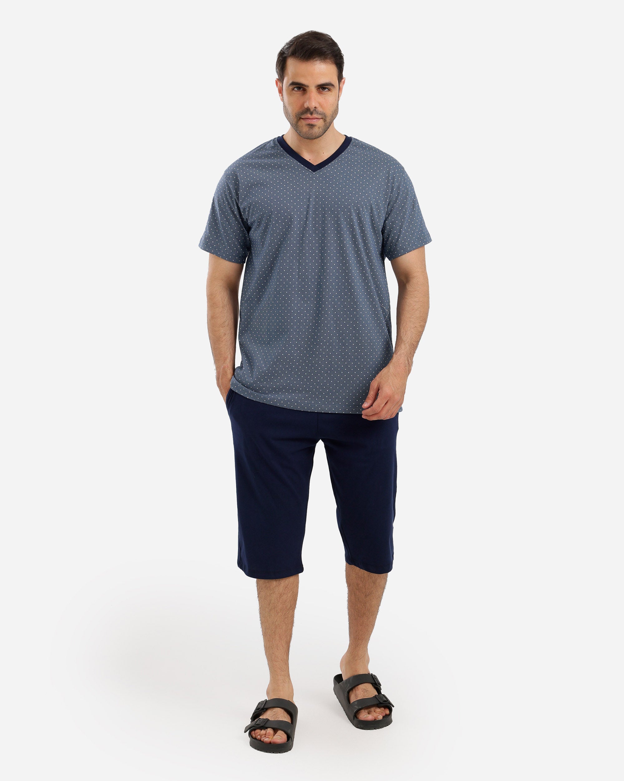 بيجاما نص كم مطبوع شورت طويل ساده