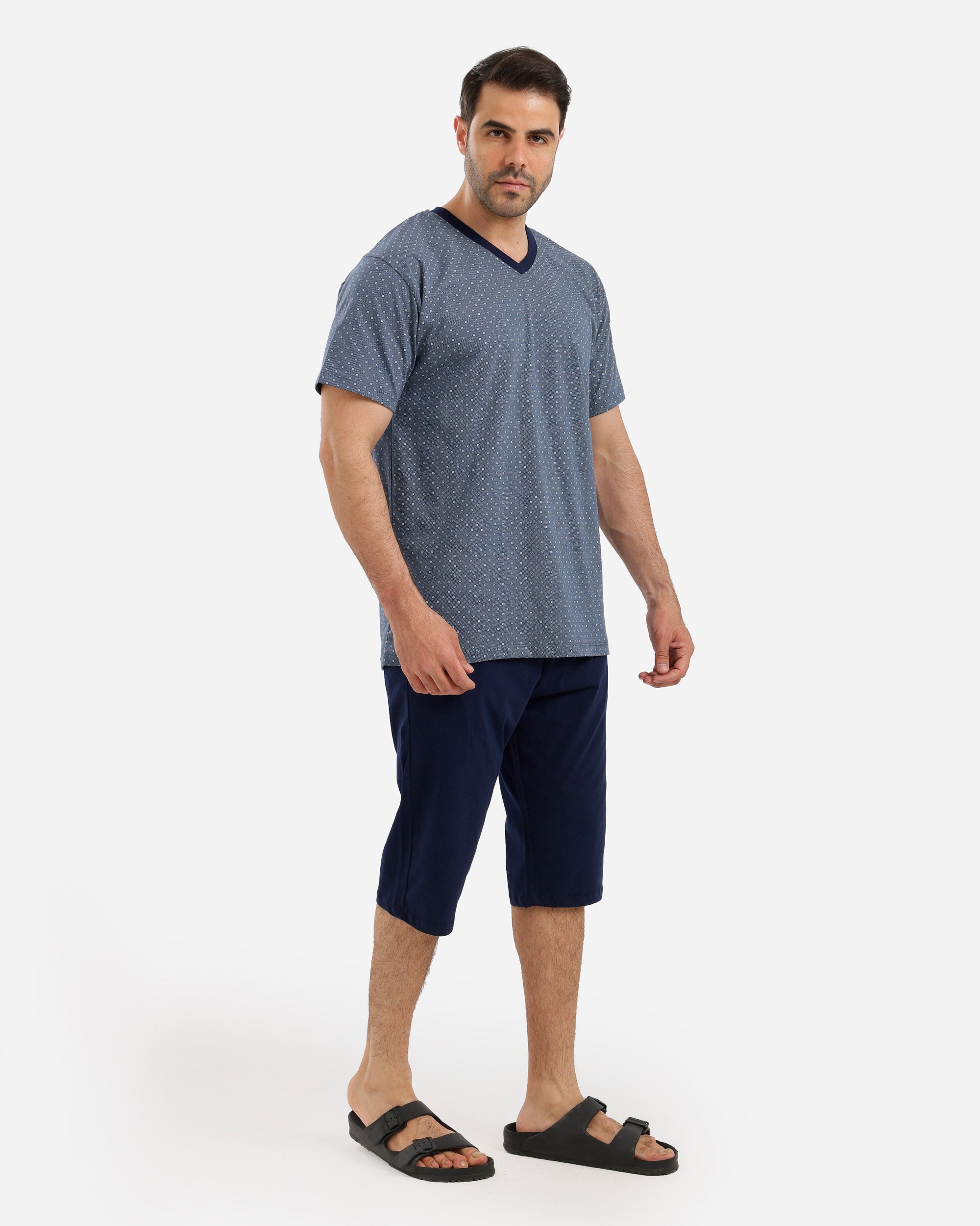 بيجاما نص كم مطبوع شورت طويل ساده