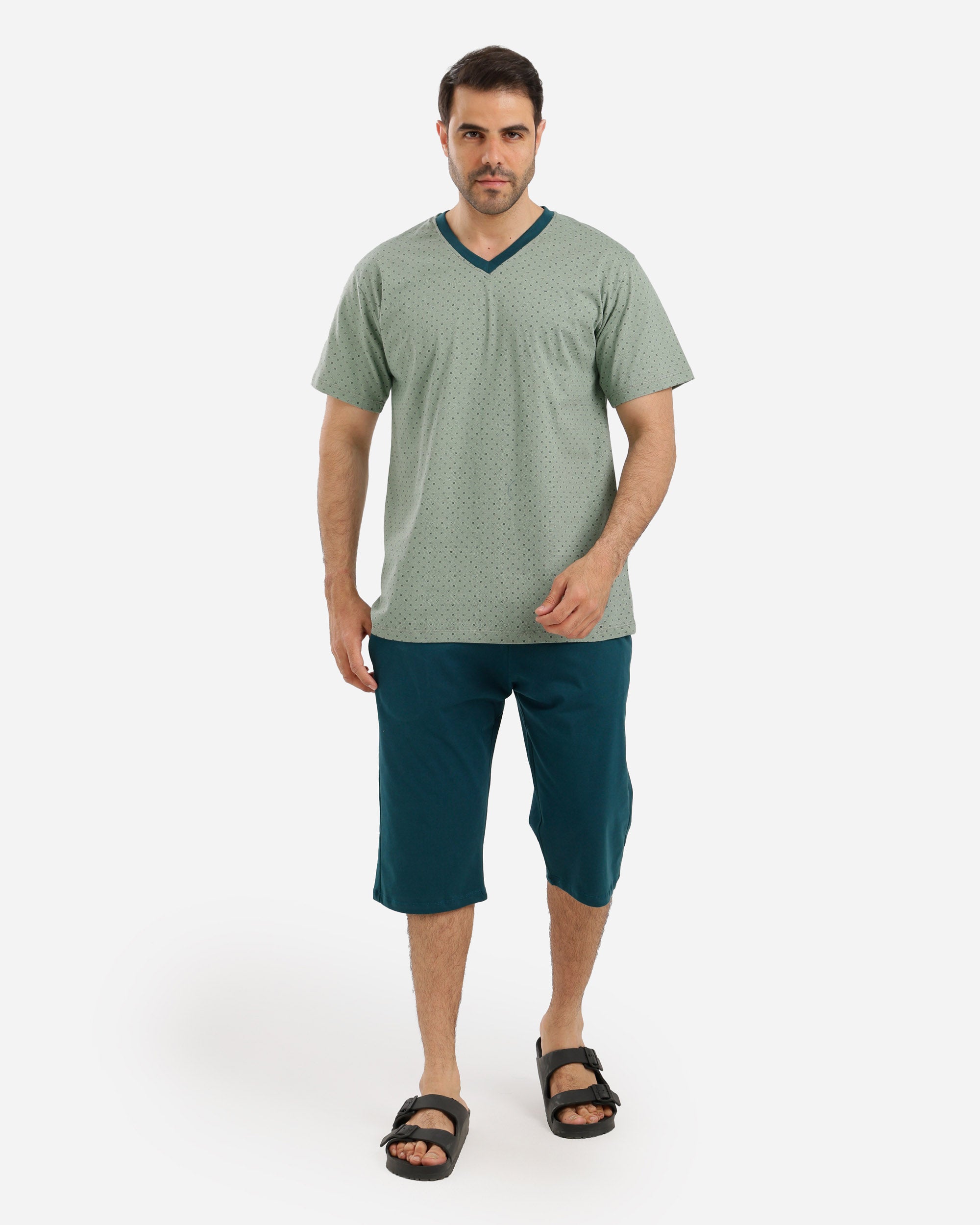 بيجاما نص كم مطبوع شورت طويل ساده