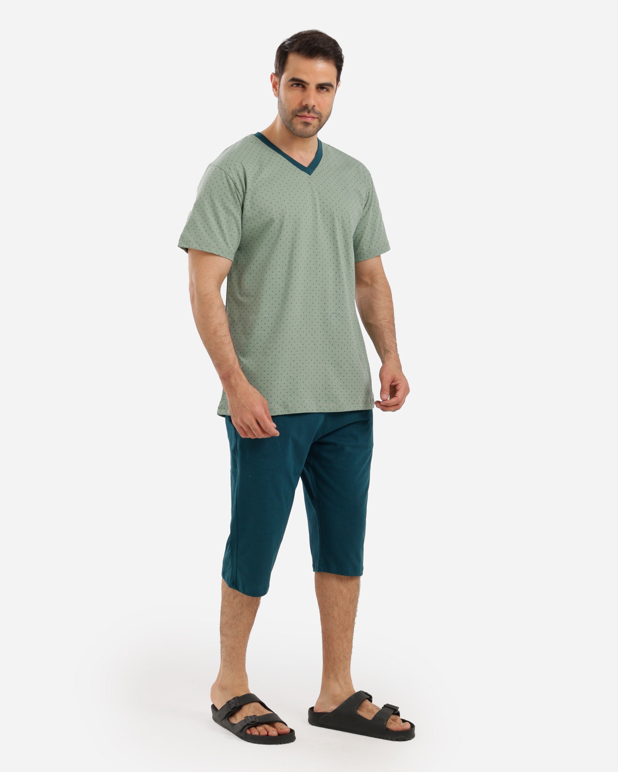 بيجاما نص كم مطبوع شورت طويل ساده