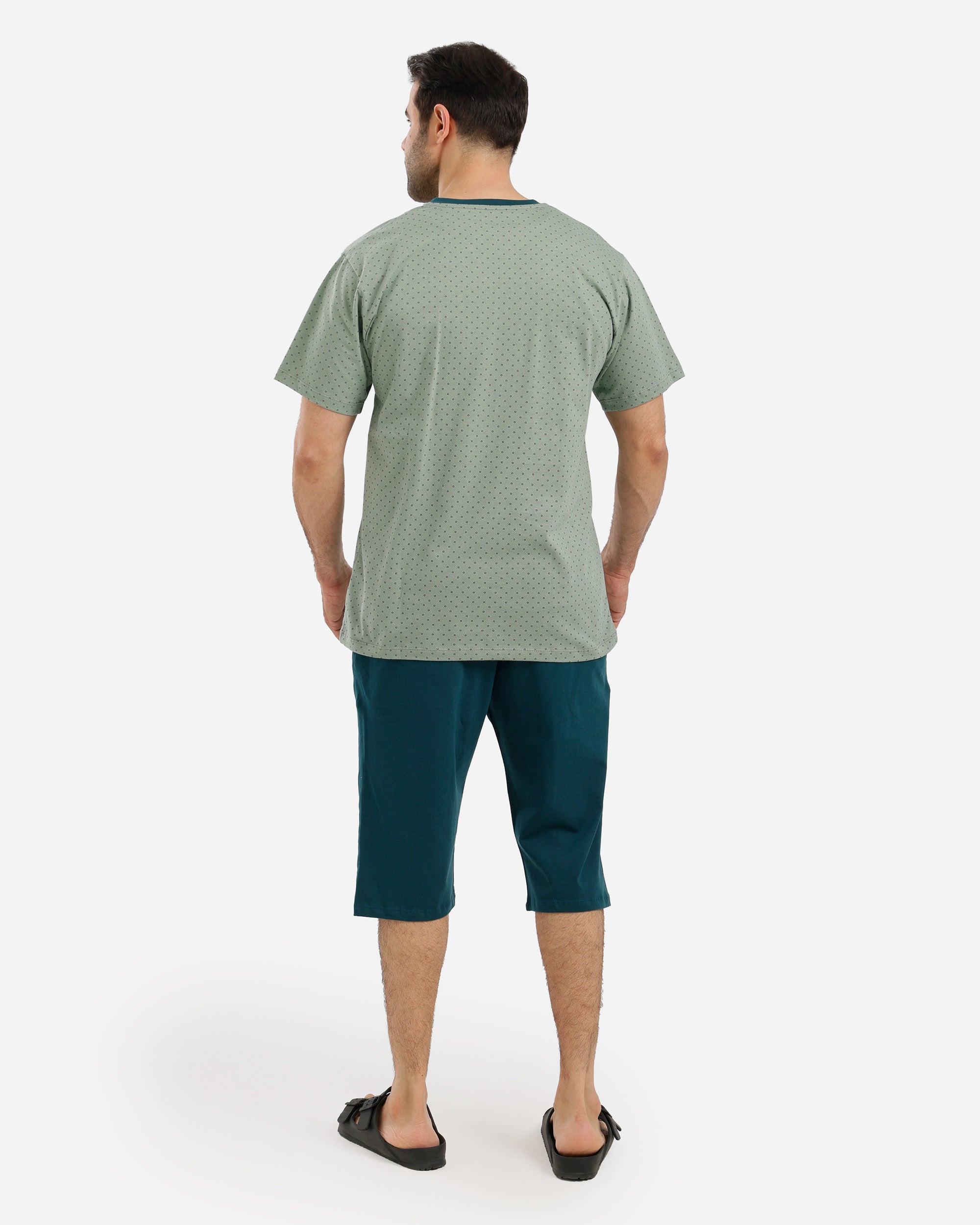 بيجاما نص كم مطبوع شورت طويل ساده