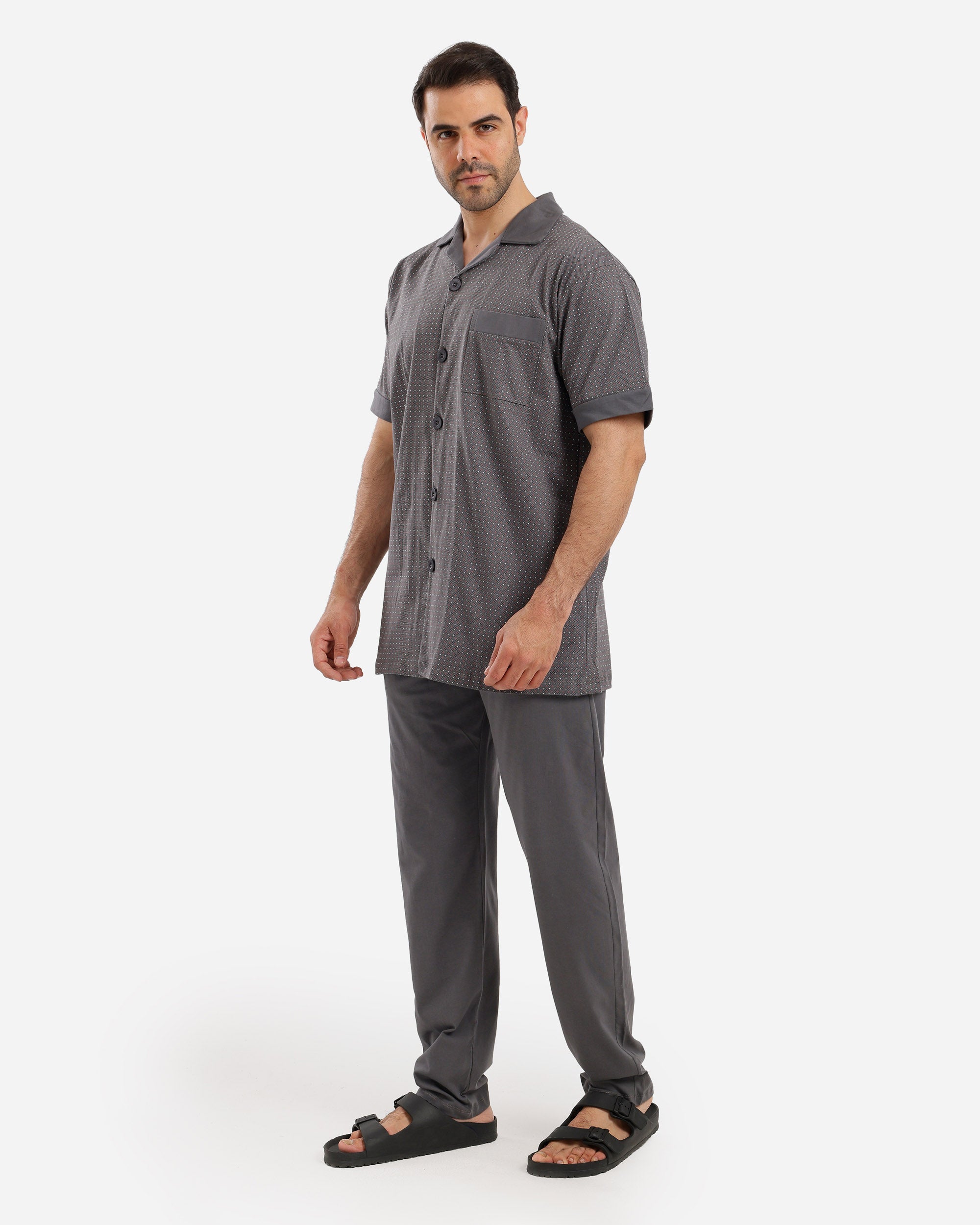 بيجاما نص كم كلاسيك بزراير توب مطبوع