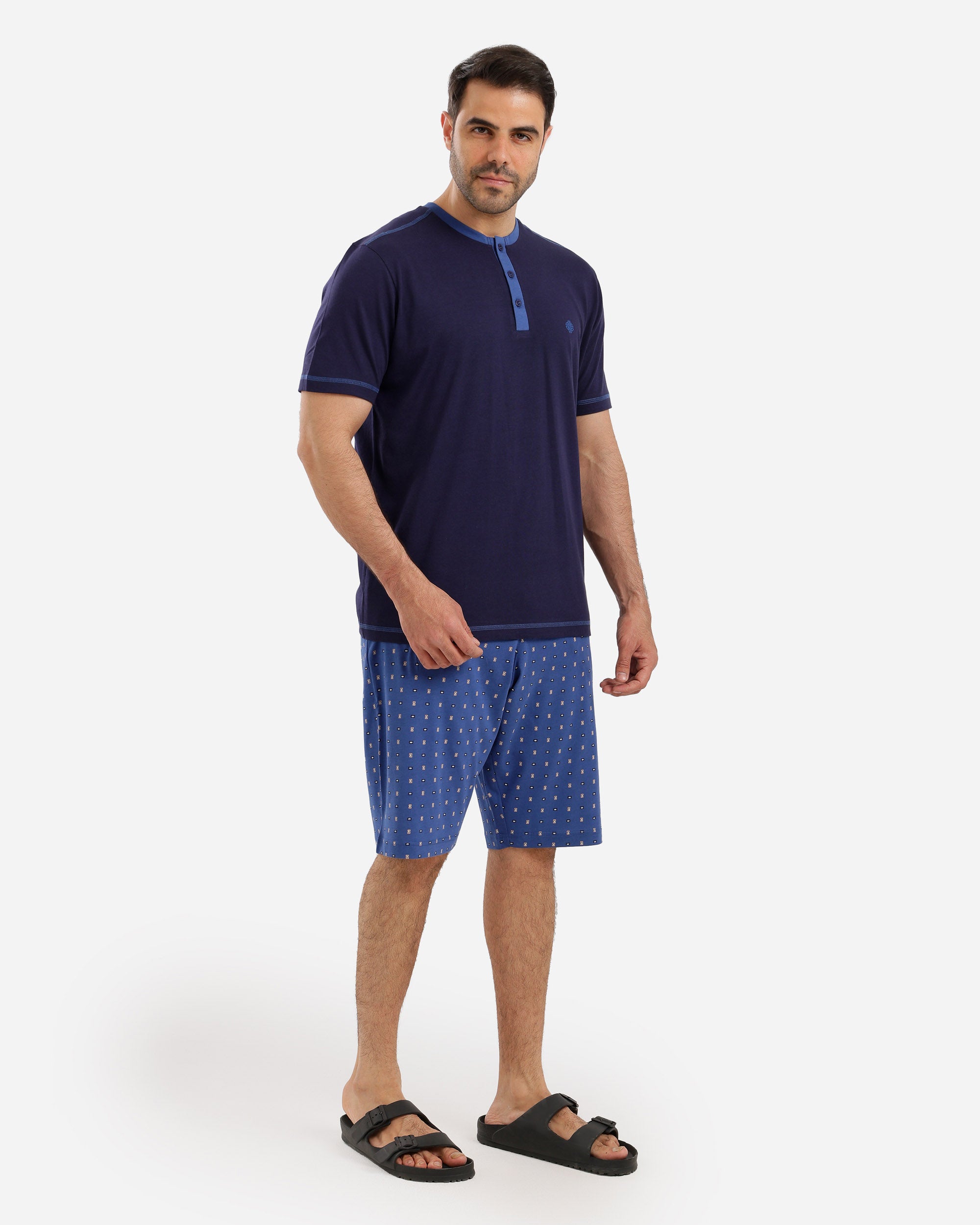 بيجاما نص كم ساده بندا وزراير شورت مطبوع