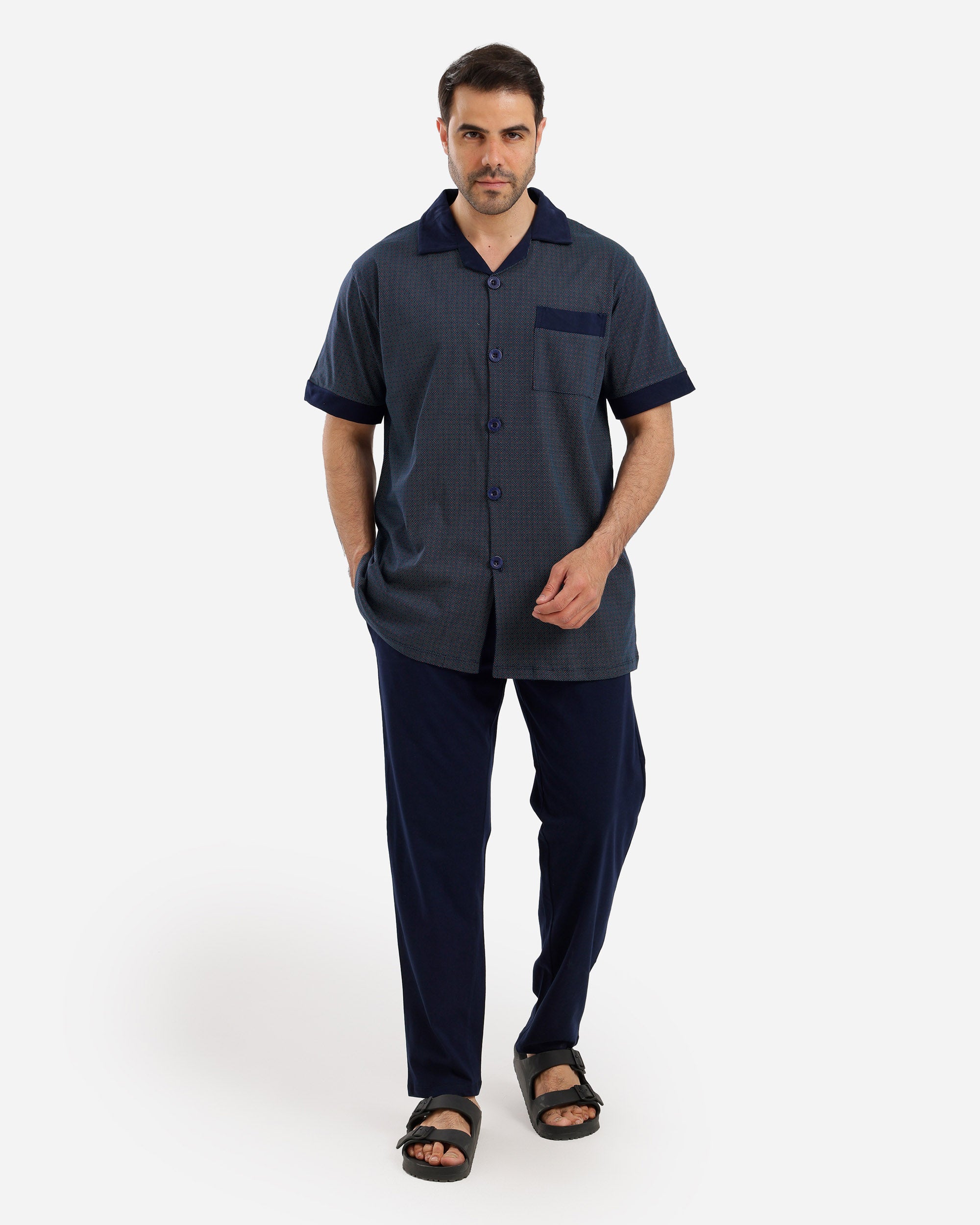 بيجاما نص كم كلاسيك بزراير توب مطبوع