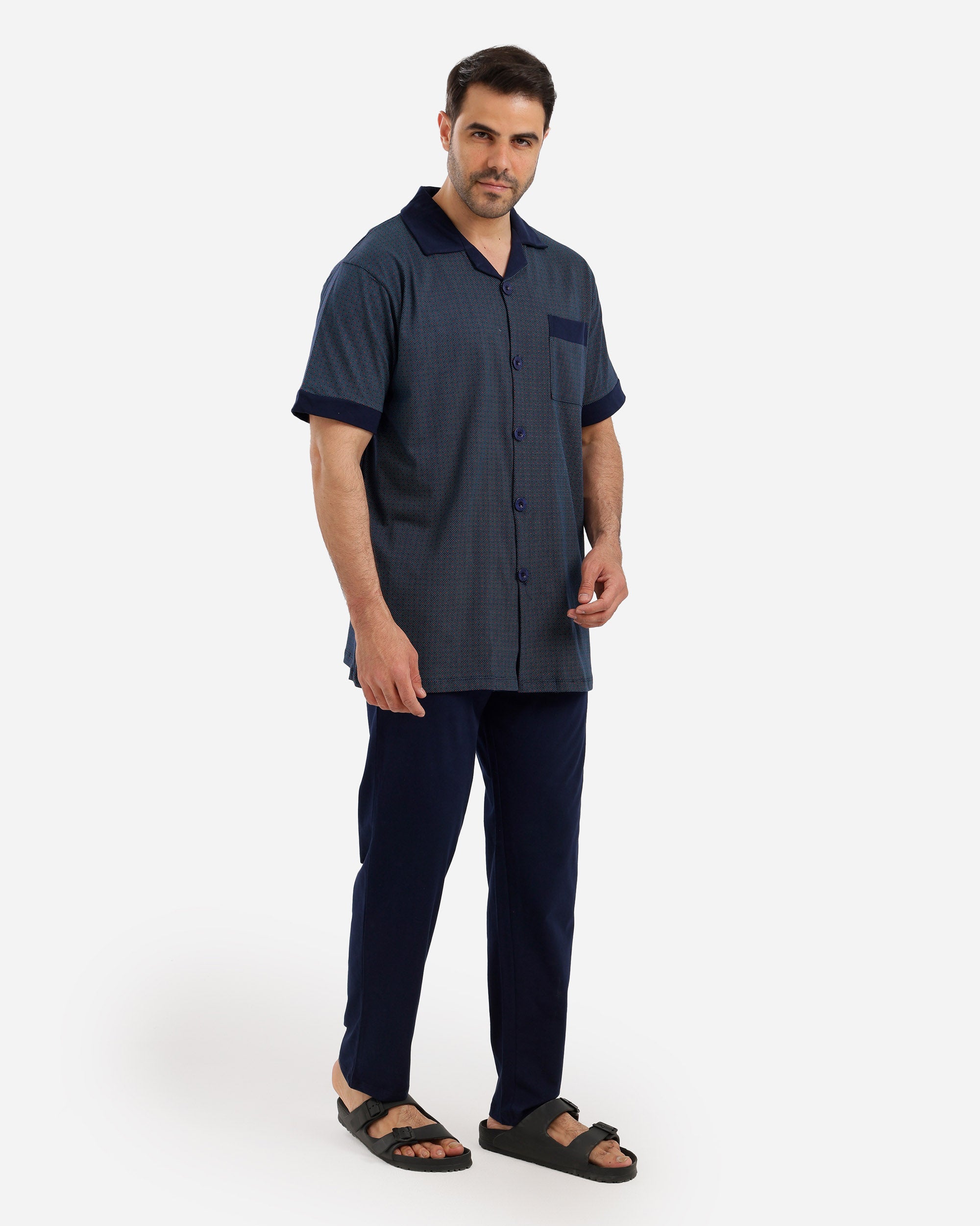 بيجاما نص كم كلاسيك بزراير توب مطبوع