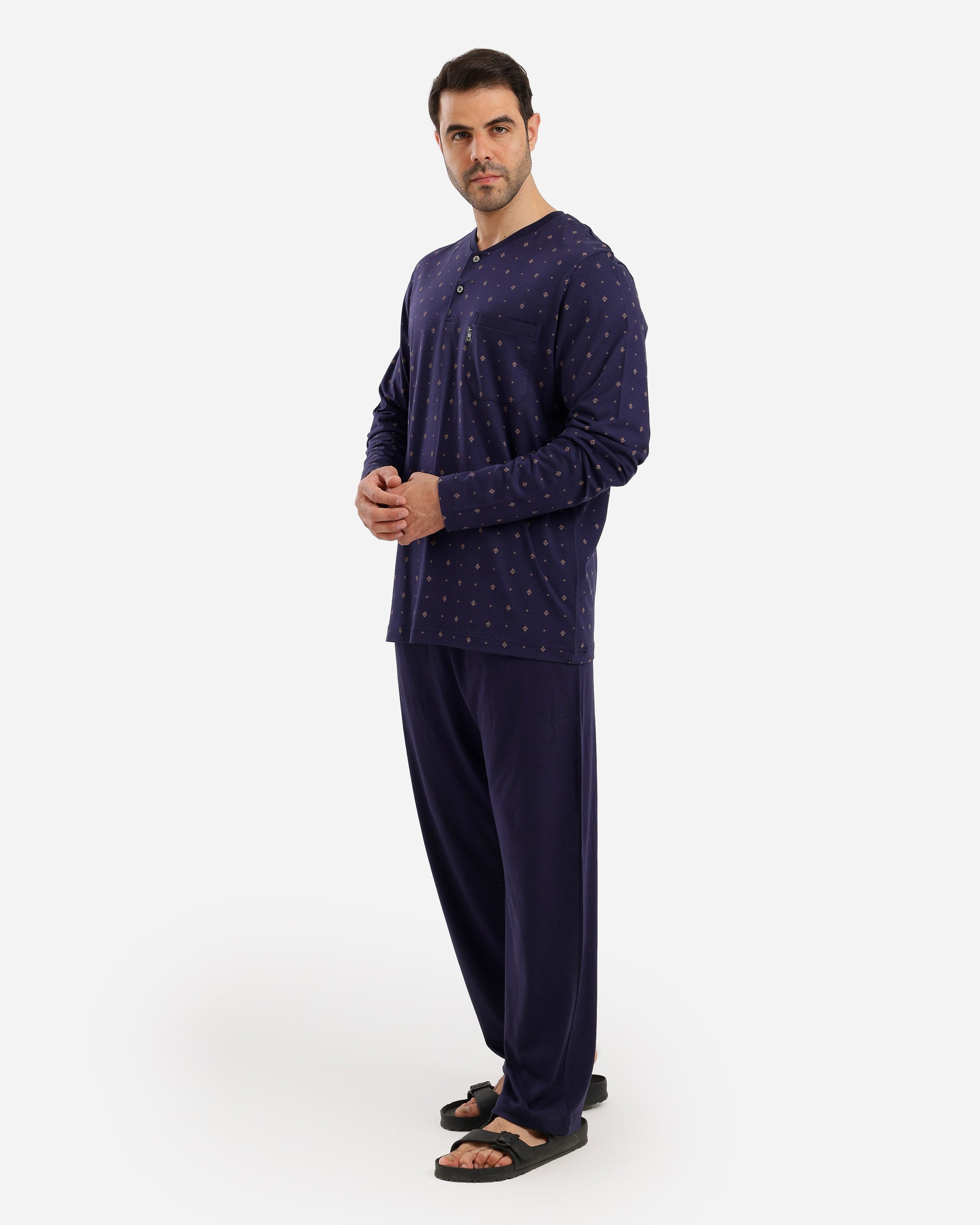 بيجاما رجالي مصبوغ مطبوع كم خفيف