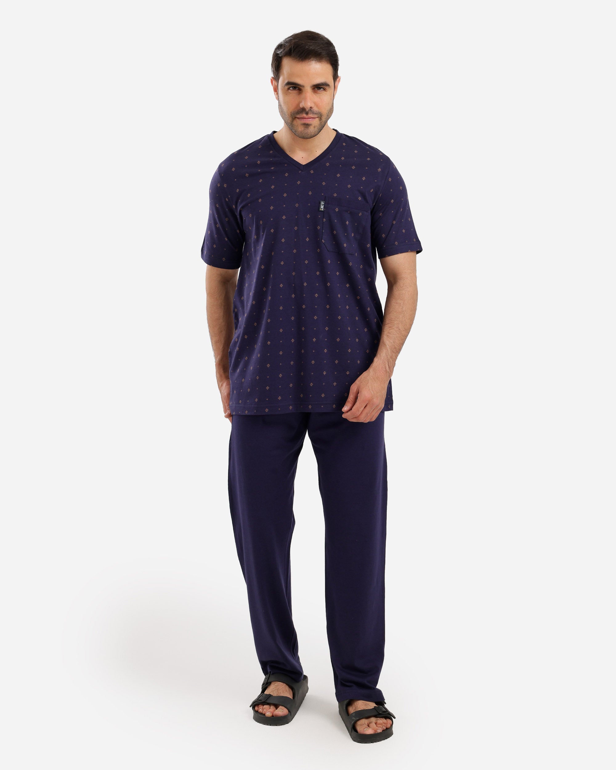 بيجاما نص كم مصبوع مطبوع بنطلون ساده