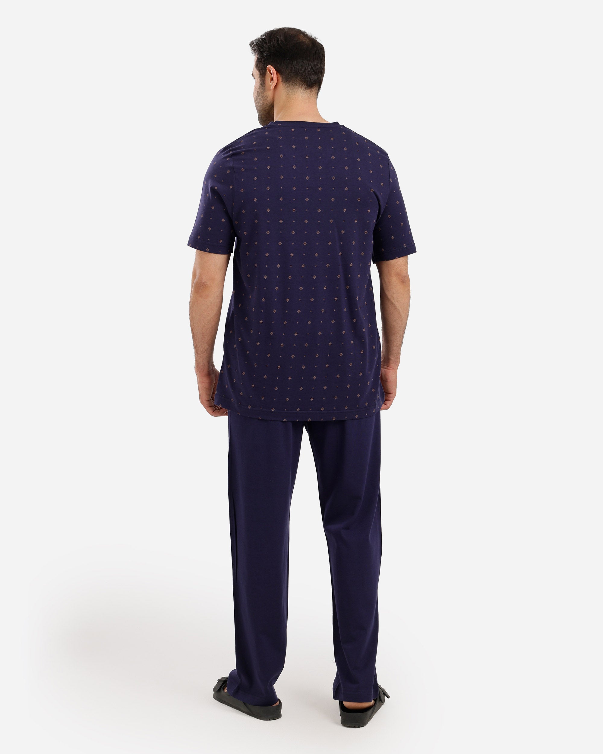 بيجاما نص كم مصبوع مطبوع بنطلون ساده