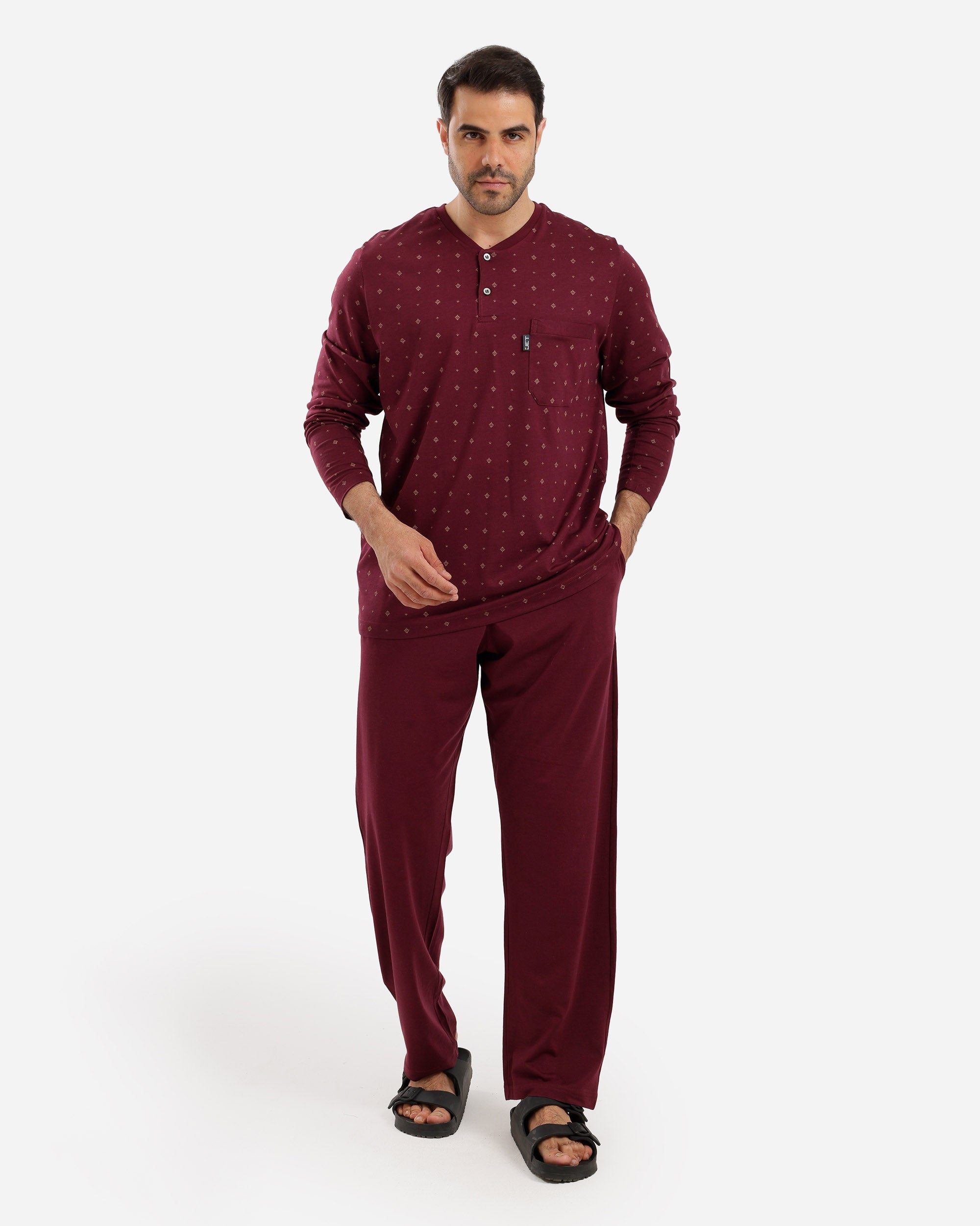 بيجاما رجالي مصبوغ مطبوع كم خفيف