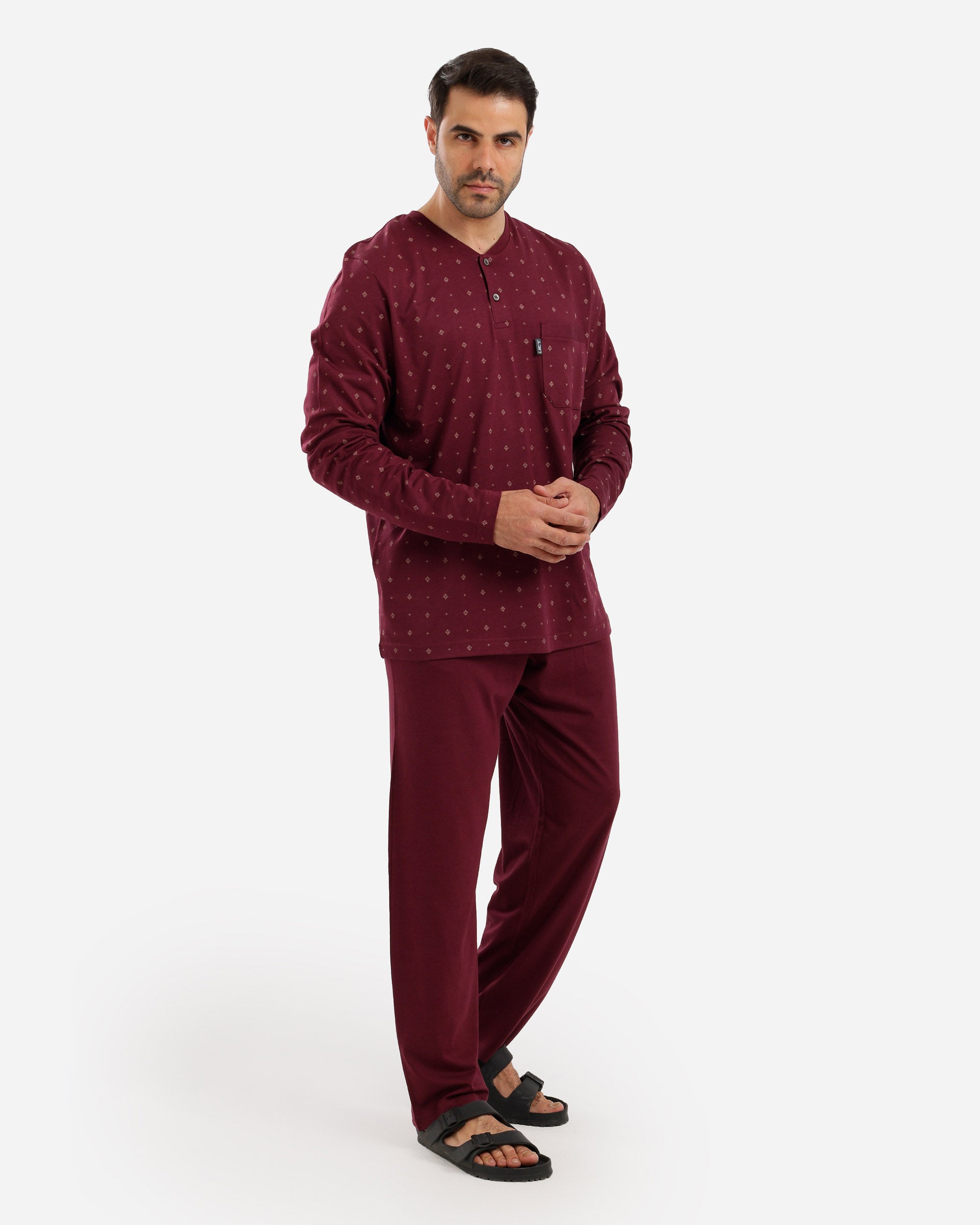 بيجاما رجالي مصبوغ مطبوع كم خفيف