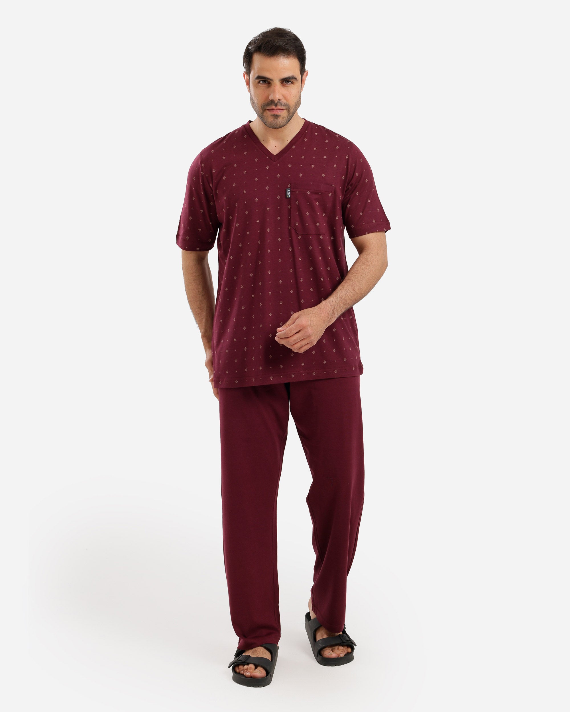 بيجاما نص كم مصبوع مطبوع بنطلون ساده