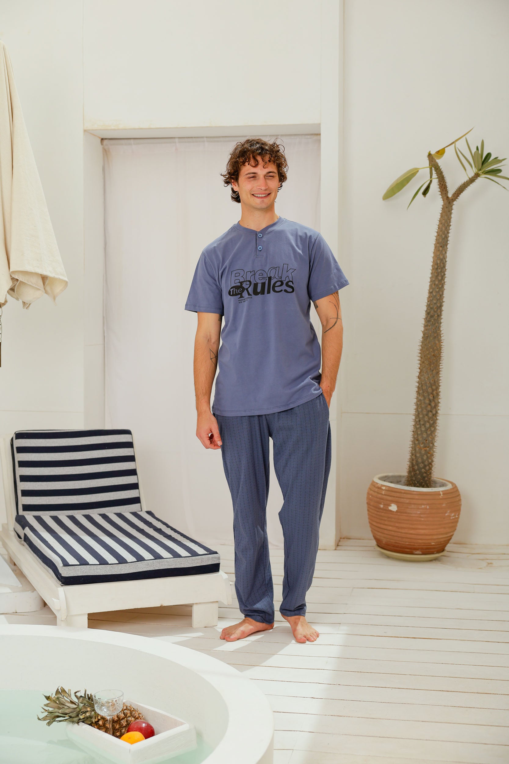 بيجاما نص كم بندا وزراير بنطلون مطبوع