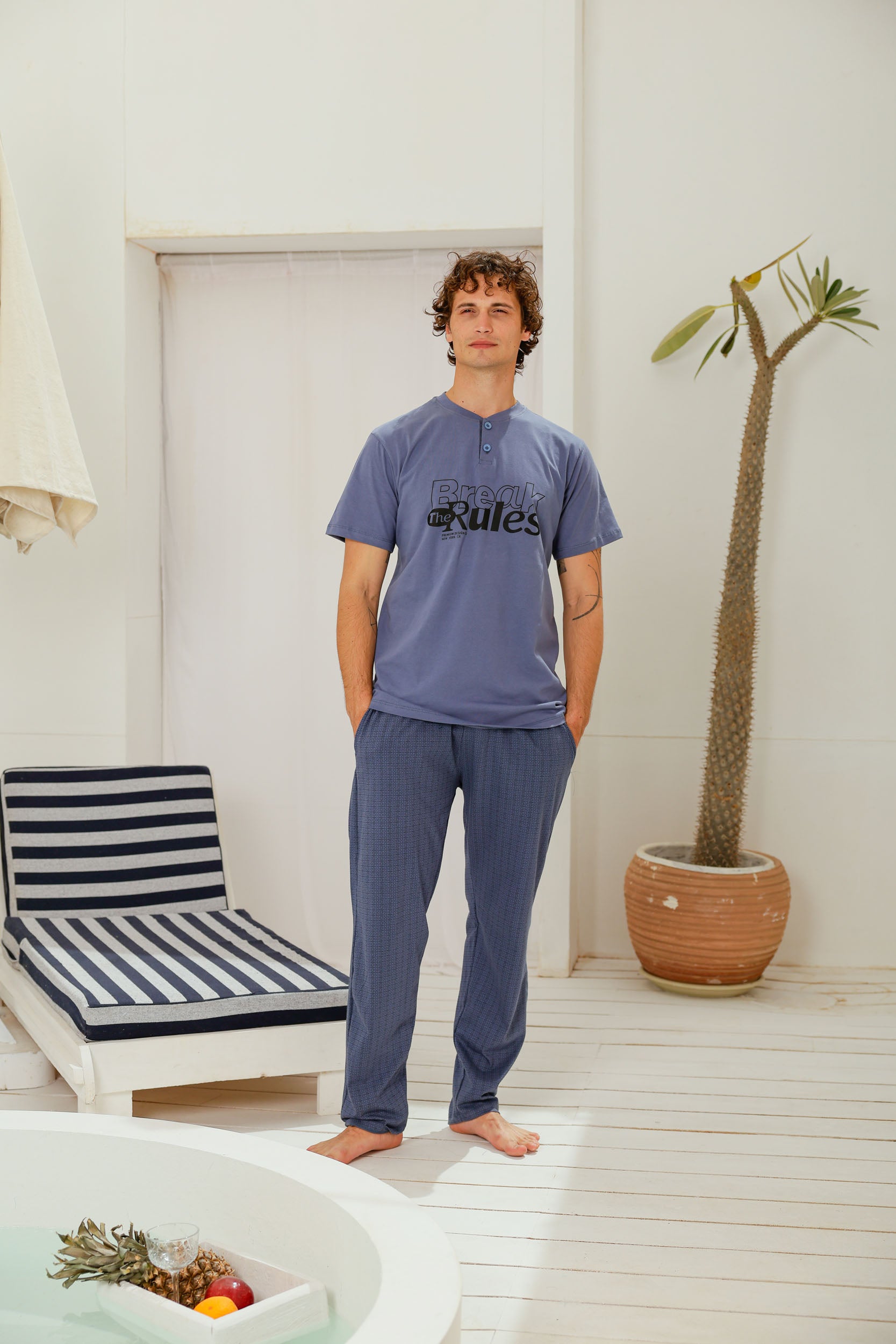 بيجاما نص كم بندا وزراير بنطلون مطبوع