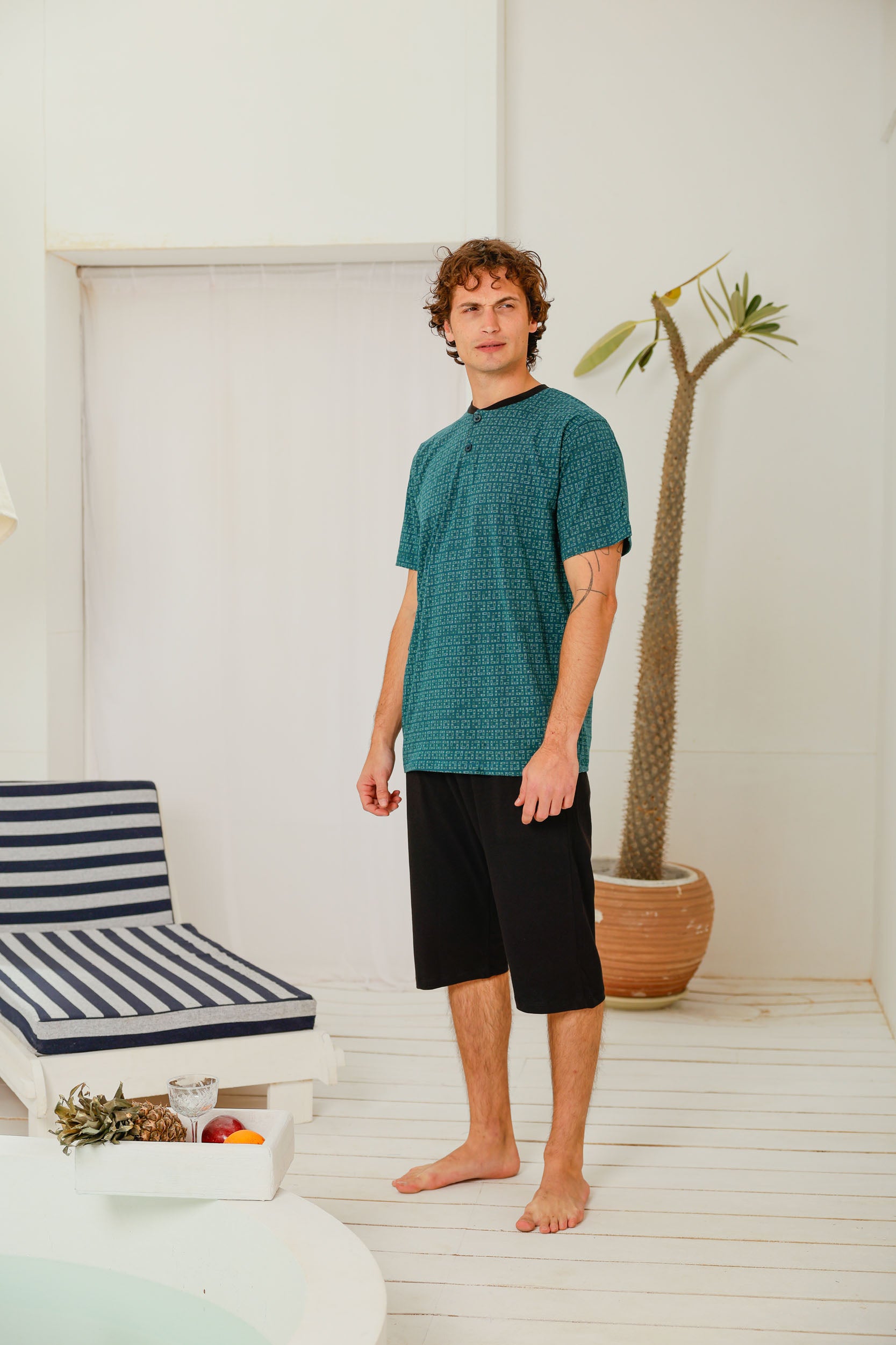 بيجاما نص كم مطبوع شورت طويل