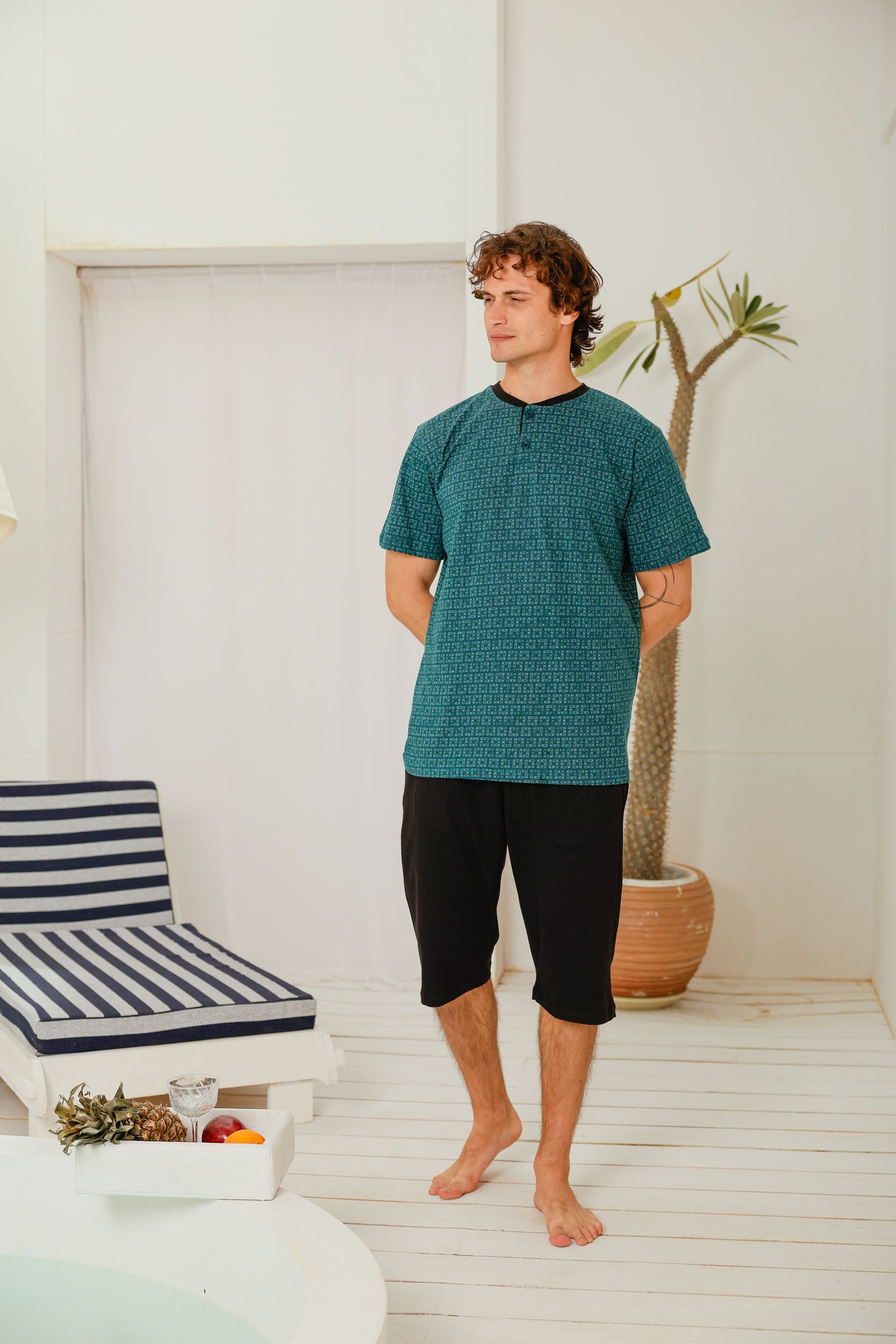 بيجاما نص كم مطبوع شورت طويل