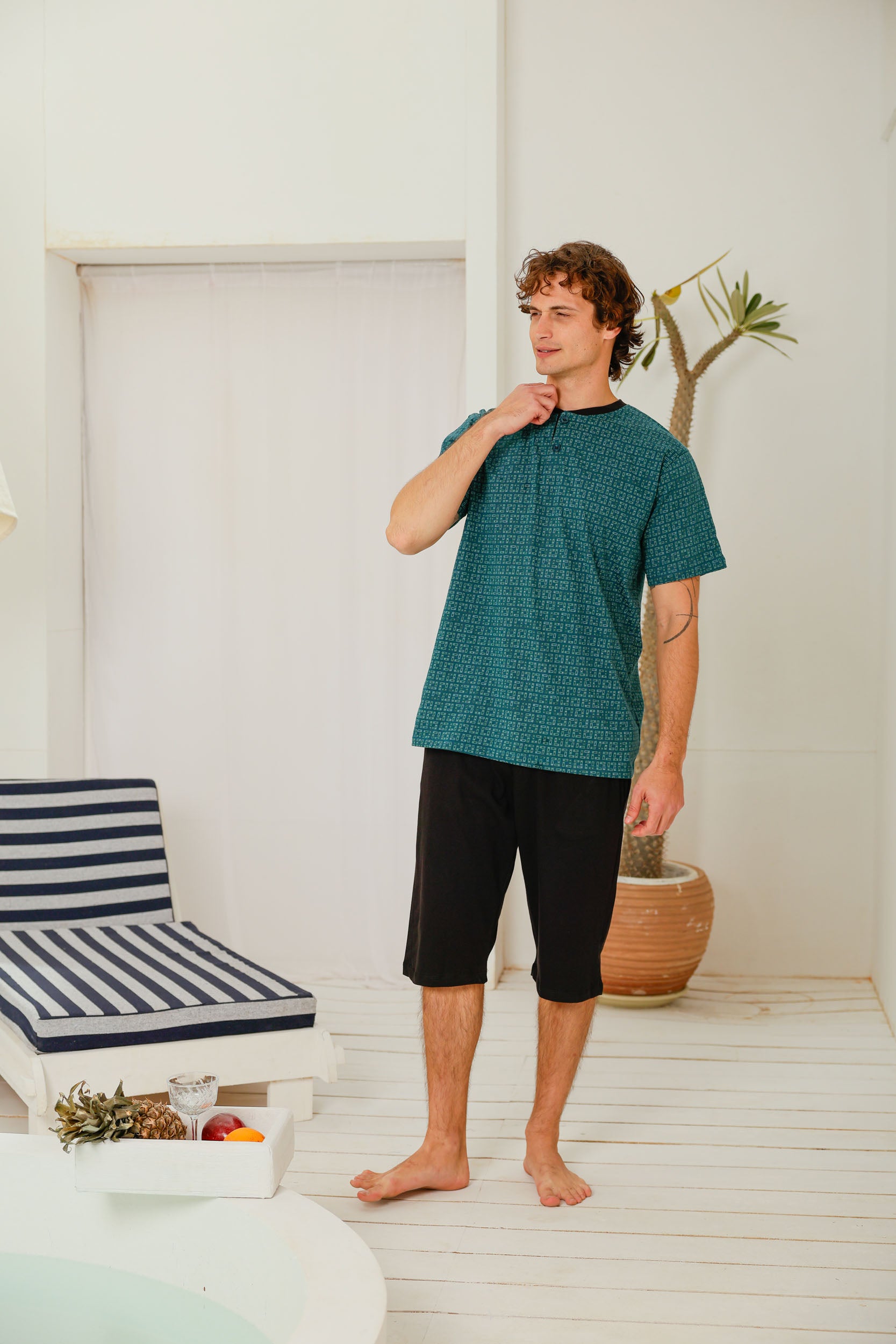 بيجاما نص كم مطبوع شورت طويل