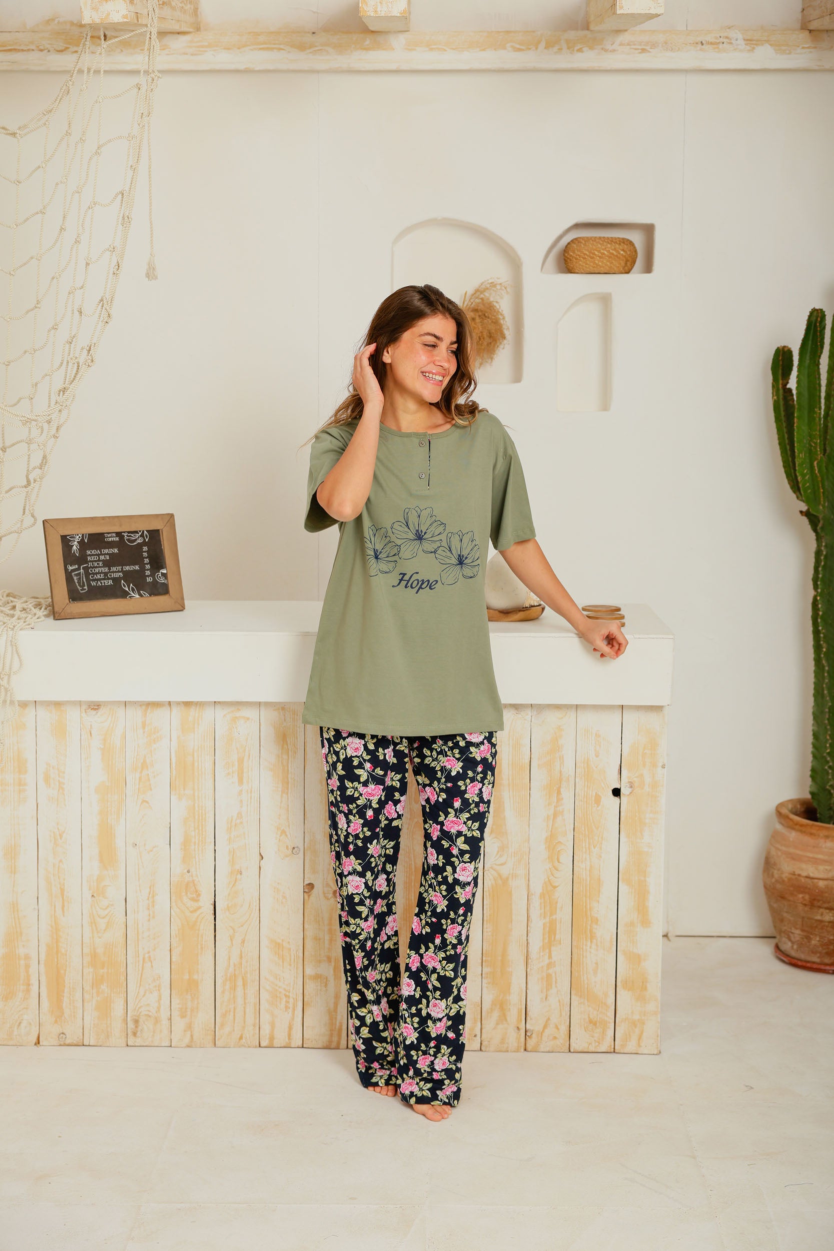 بيجاما نص كم hope بنطلون مشجر