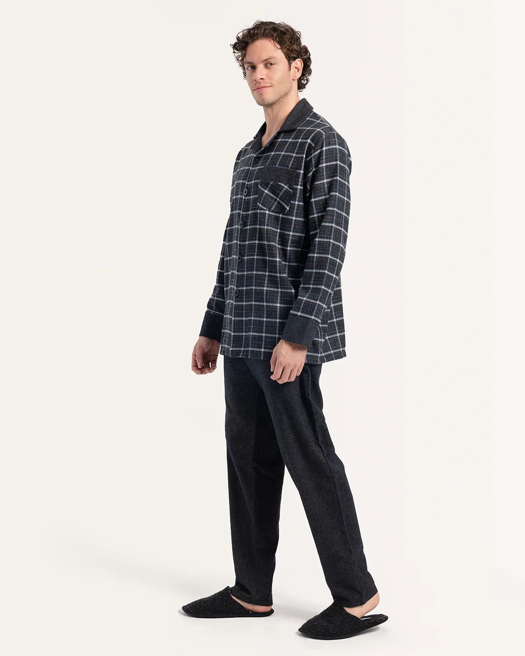 بيجاما كلاسيك كاروه بنطلون ساده